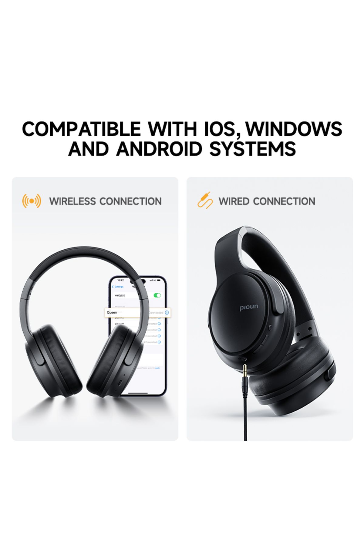Picun-B-06 Over Ear Bluetooth Headphones - 110 Hours Playtime, Wireless with Mic, Foldable 3