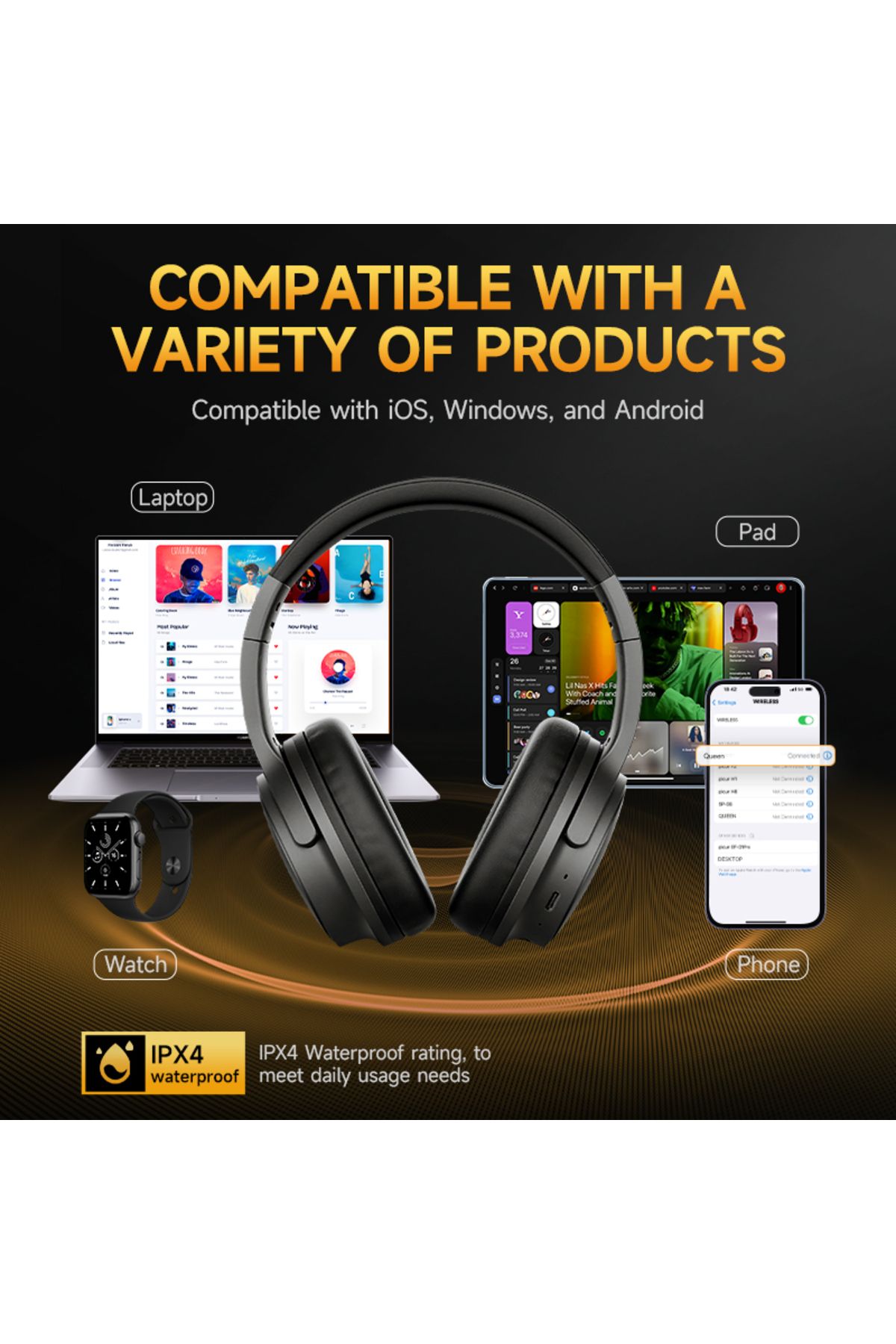 Picun-B-06 Over Ear Bluetooth Headphones - 110 Hours Playtime, Wireless with Mic, Foldable 4