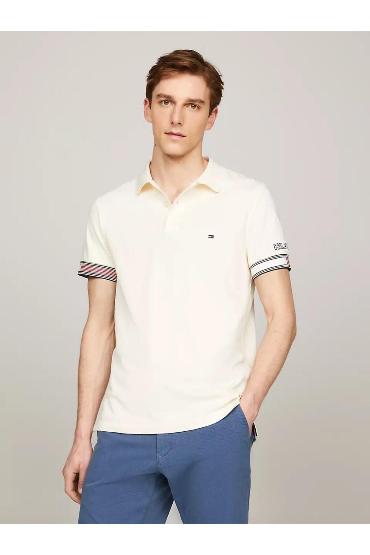 تی شرت یقه پولو نود مردانه پرچم دکمه دار اورجینال Tommy Hilfiger
