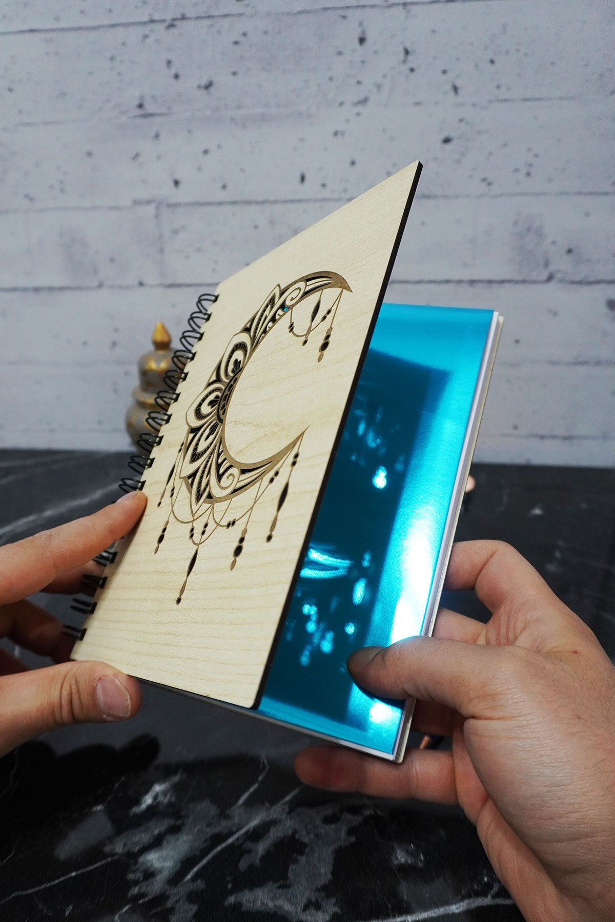 markcat-Mandala Patterned Notebook with Wooden Cover - Unlined Agenda and Daily Use - A5 Memory Book 2