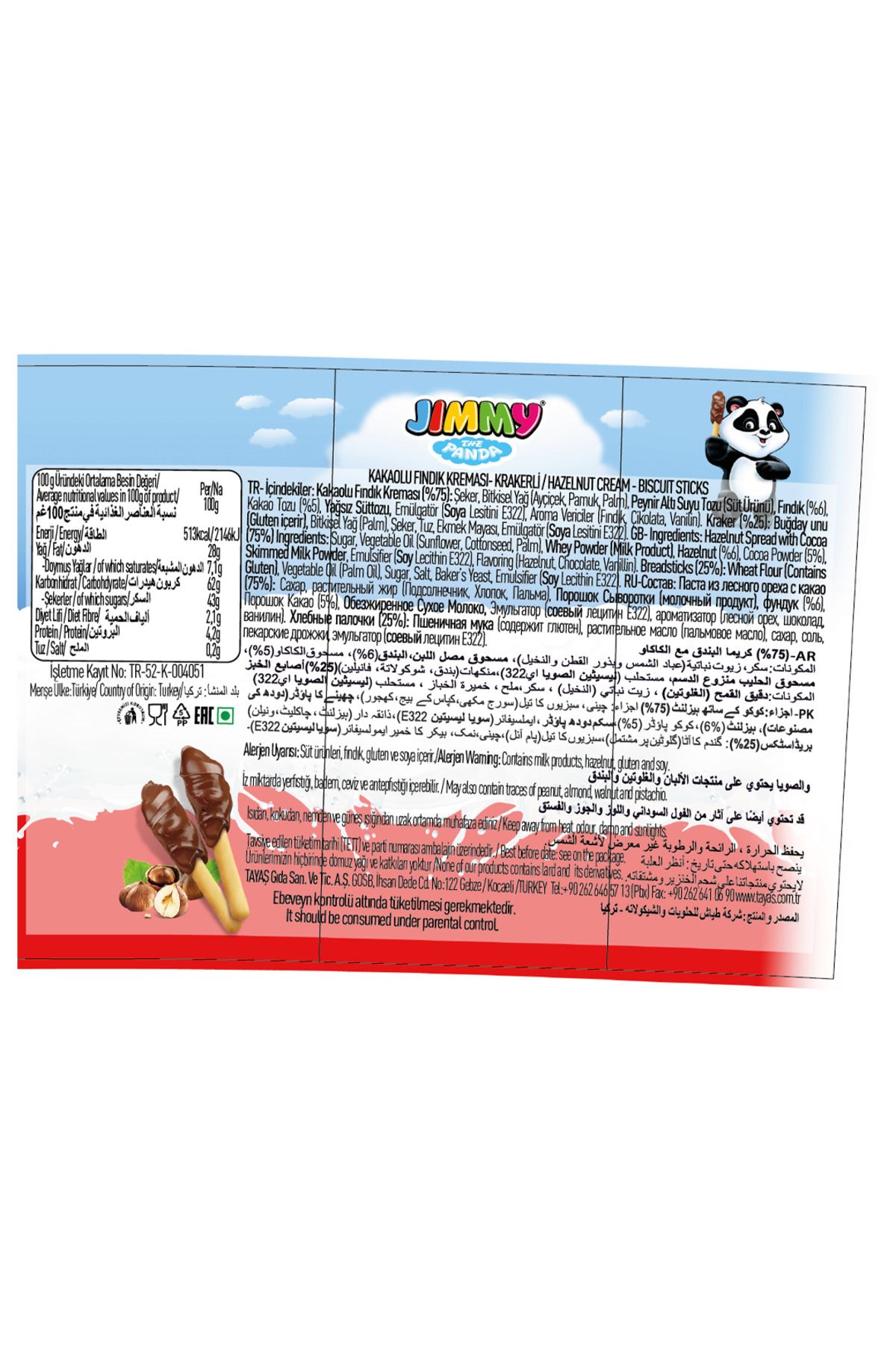 TAYAŞ-Jimmy Grissini Cocoa Hazelnut Cream Chocolate with Sticks 52 Gr X 24 5