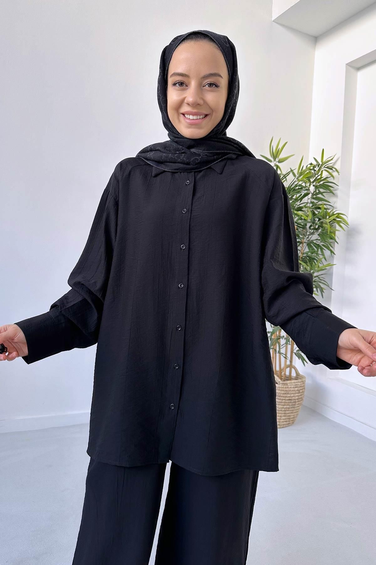 Ka Hijab-Wide Leg Shirt & Pants Set - Black 3