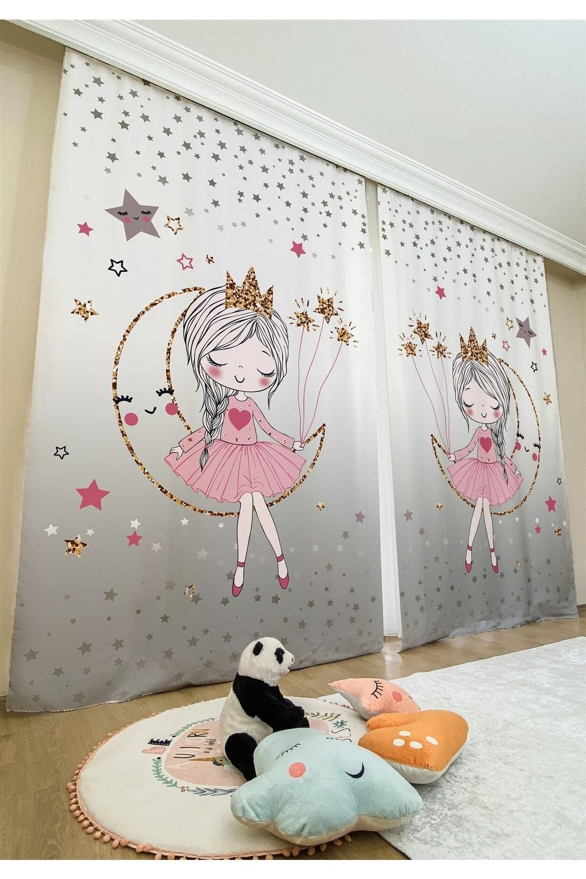 Evpanya Gri Ayda Oturan Prenses Desenli Çocuk & Bebek Odası Fon Perde (tek Kanat Fiyatlandırma) fotoğrafı 2 (önizleme)
