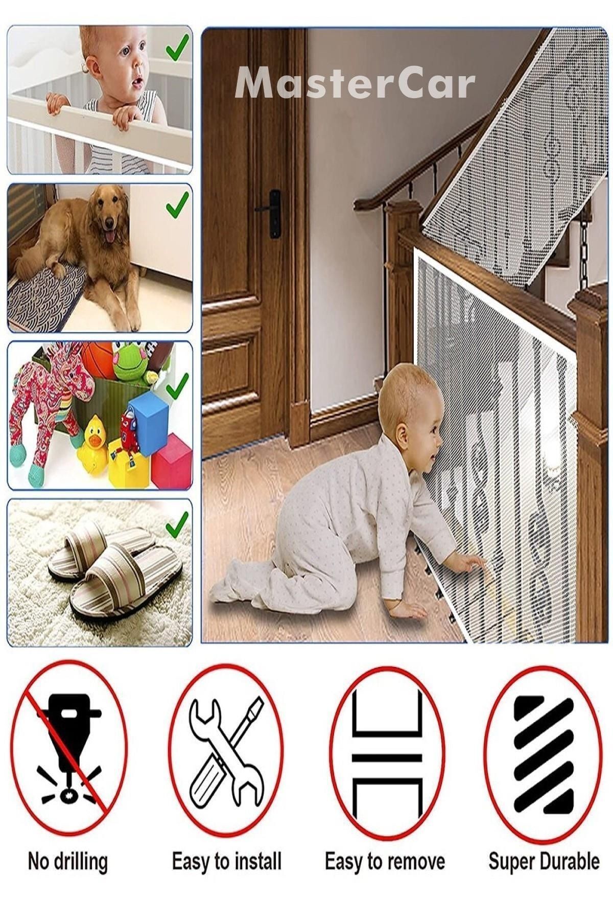 MasterCar Beyaz Merdiven Balkon Güvenlik Filesi Güvenlik Kapısı Bebek Çocuk Ve Evcil Hayvan File fotoğrafı 7 (önizleme)