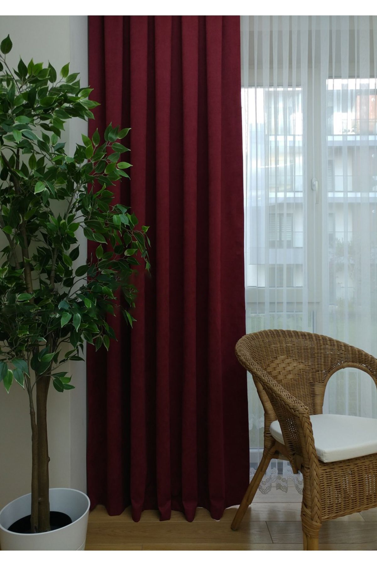 Evdepo Home-Claret Red Solid Color Background Curtain, Pleat-Free Flat Planting, Extra-Force Drawstring, Single Wing 3