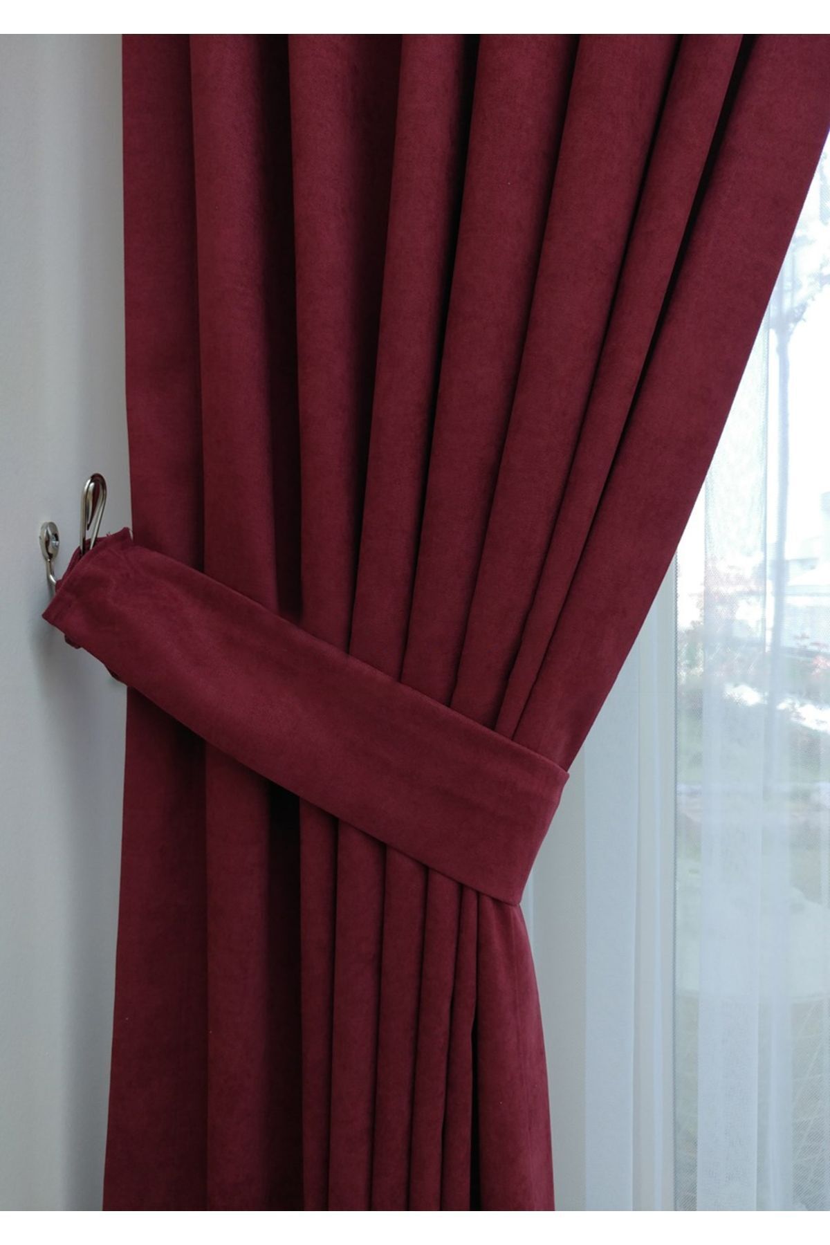 Evdepo Home-Claret Red Solid Color Background Curtain, Pleat-Free Flat Planting, Extra-Force Drawstring, Single Wing 2