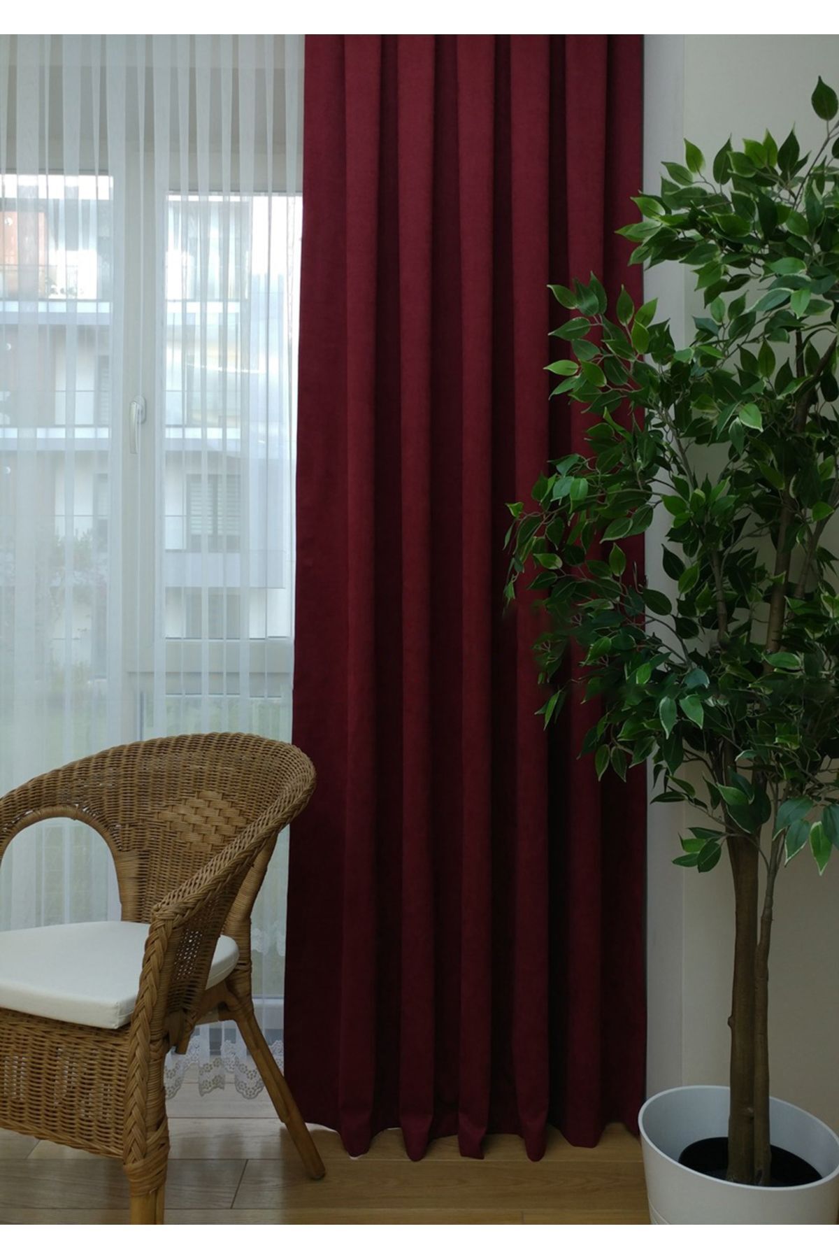 Evdepo Home-Claret Red Solid Color Background Curtain, Pleat-Free Flat Planting, Extra-Force Drawstring, Single Wing 7