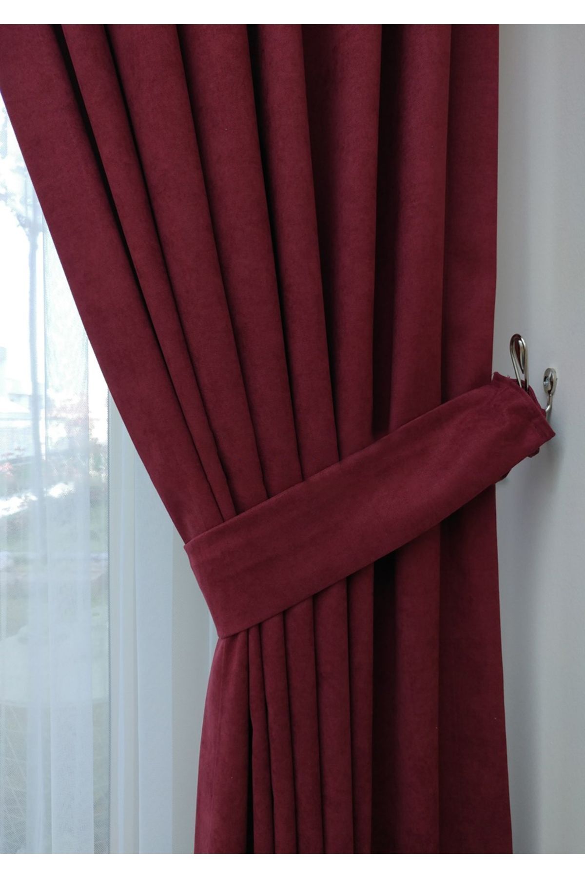 Evdepo Home-Claret Red Solid Color Background Curtain, Pleat-Free Flat Planting, Extra-Force Drawstring, Single Wing 5