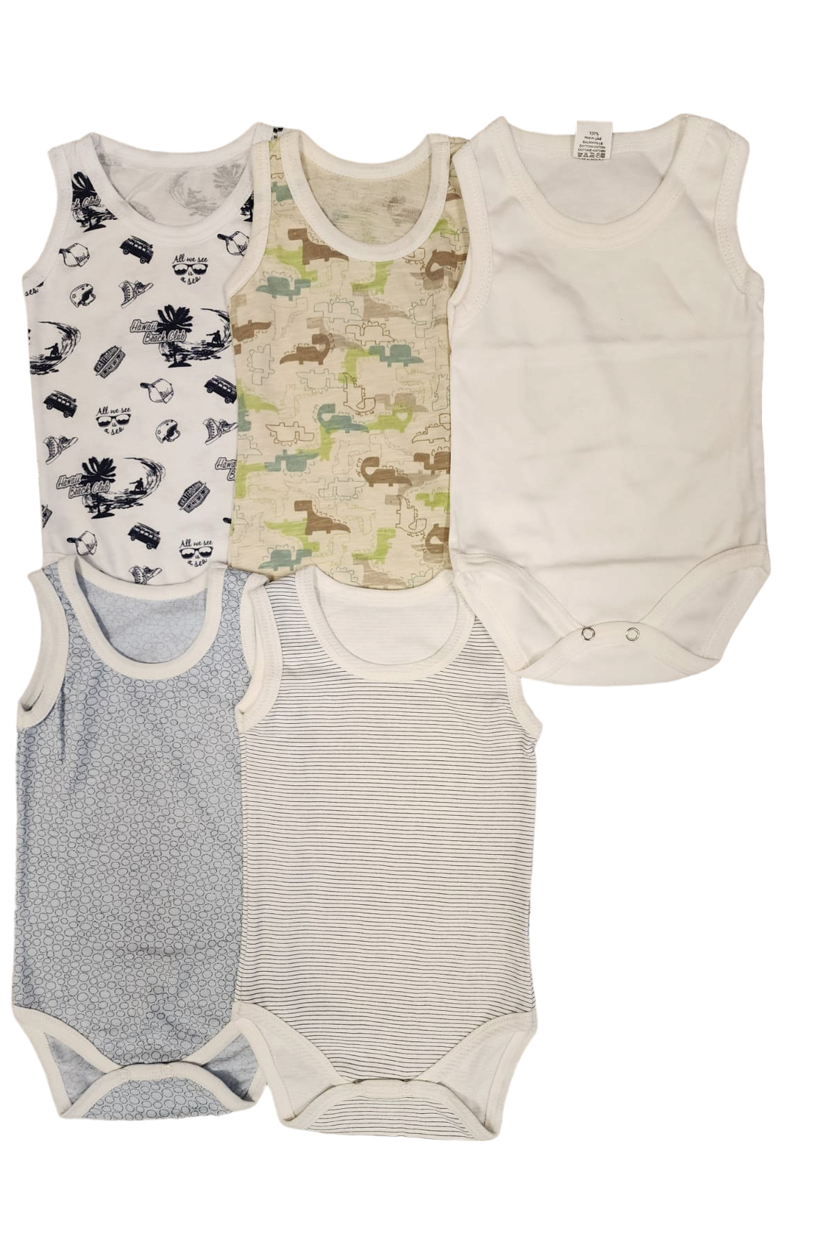 By Cwhr 5li %100 Pamuk Penye Erkek Bebek Alttan Çıtçıtlı Badi Çıtçıtlı Erkek Bebek Atlet Bebek Zıbın fotoğrafı 2 (önizleme)