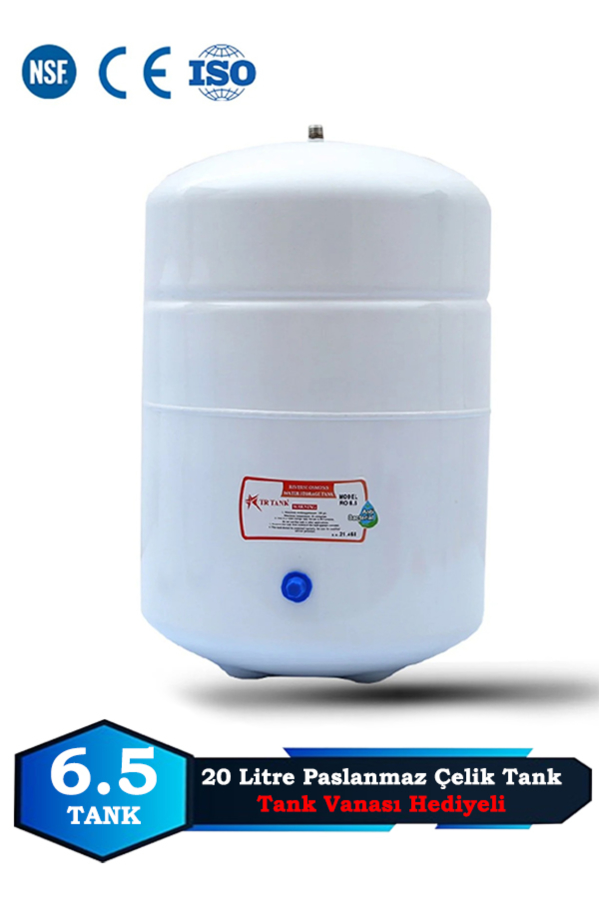 Sumarkt Su Arıtma Cihazı Metal Genleşme Su Tankı 20 Lt NSF Belgeli Su Arıtma Deposu Tank Vanası