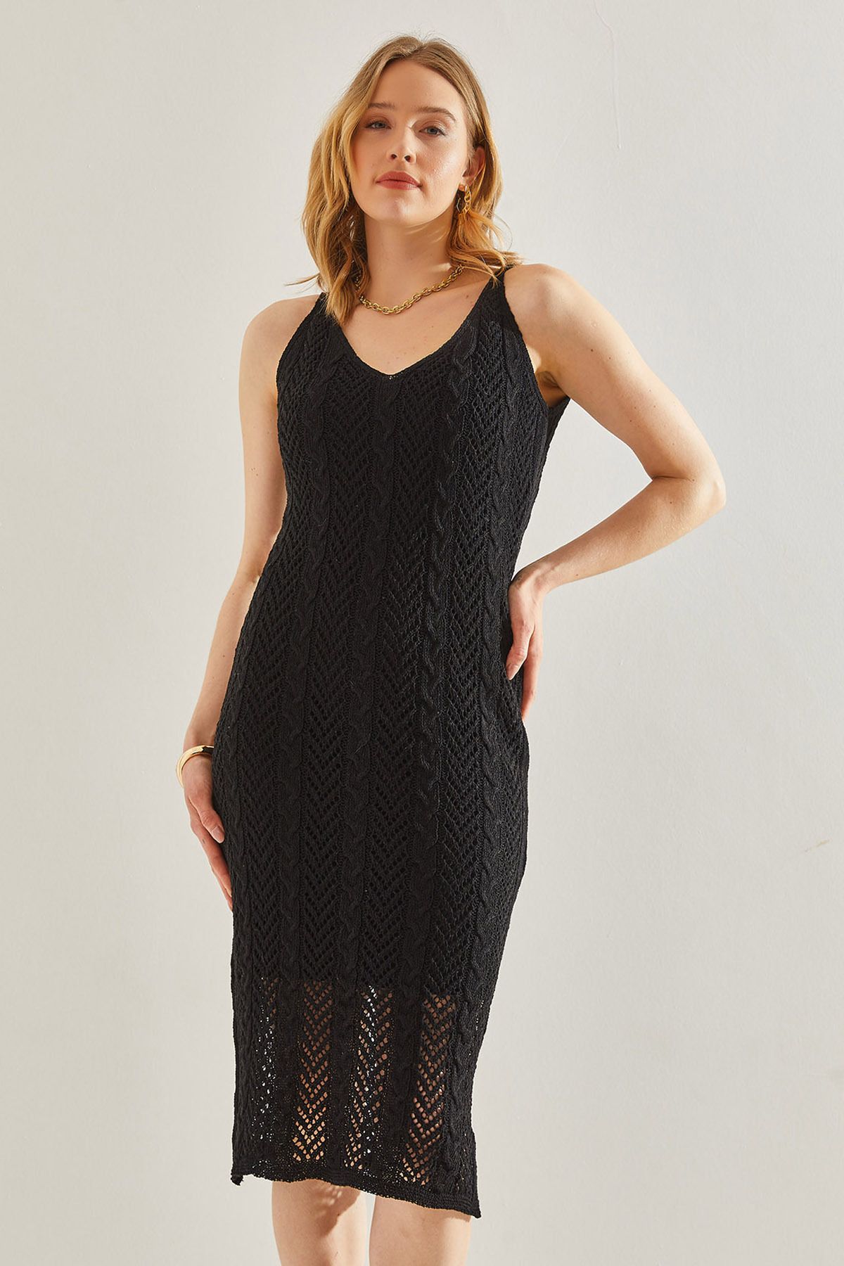 Bianco Lucci-Openwork Patterned Women's Knitwear Dress - Lined, Model No:20246082 8