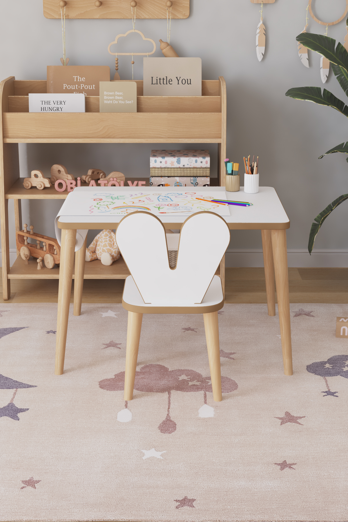 OBİ Atölye Çocuk Oyun Aktivite Masası 60x45 Cm - Kağıt Rulo Set - Montessori Sandalye Çalışma Masası fotoğrafı 3 (önizleme)