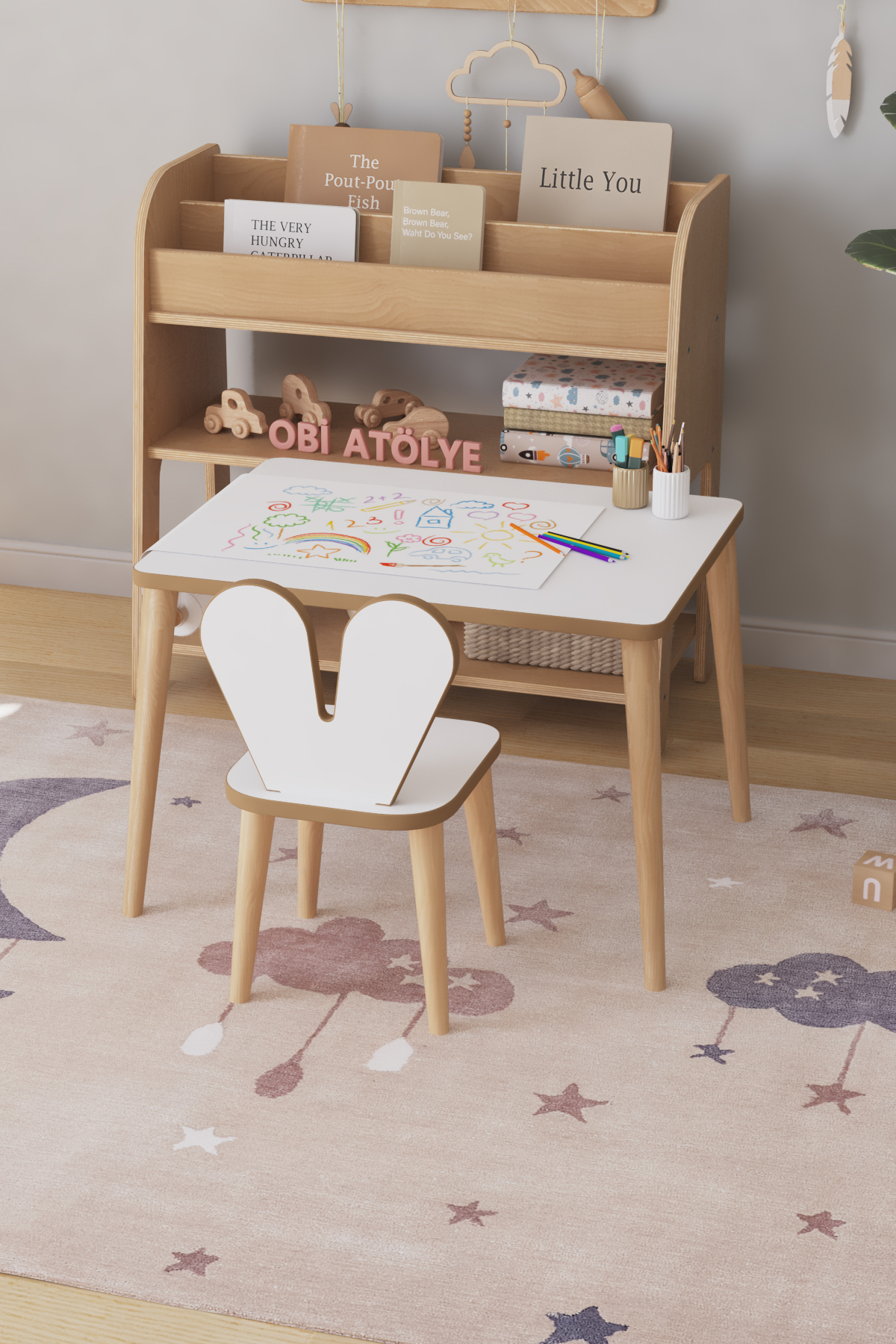 OBİ Atölye Çocuk Oyun Aktivite Masası 60x45 Cm - Kağıt Rulo Set - Montessori Sandalye Çalışma Masası fotoğrafı 2 (önizleme)