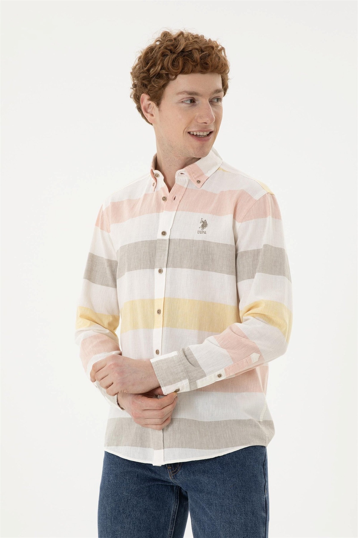 پیراهن مردانه خاکی یو اس پولو | 1837589.VR027 ELİFSU BUTİKHOME اورجینال - تصویر 3