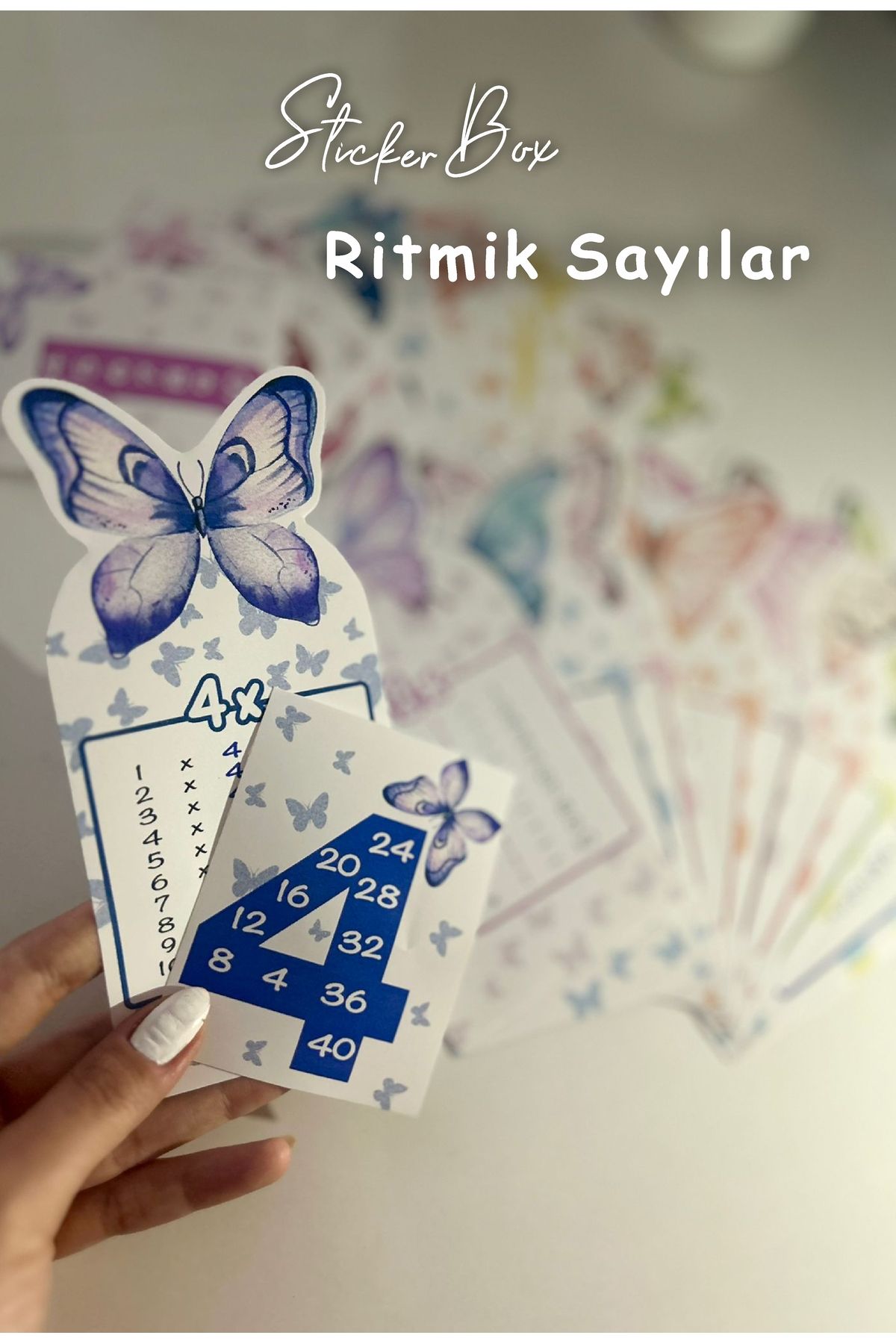 Think And Print-Butterfly Patterned Rhythmic Numbers Training Card for Kids - Desktop Multiplication Table 3