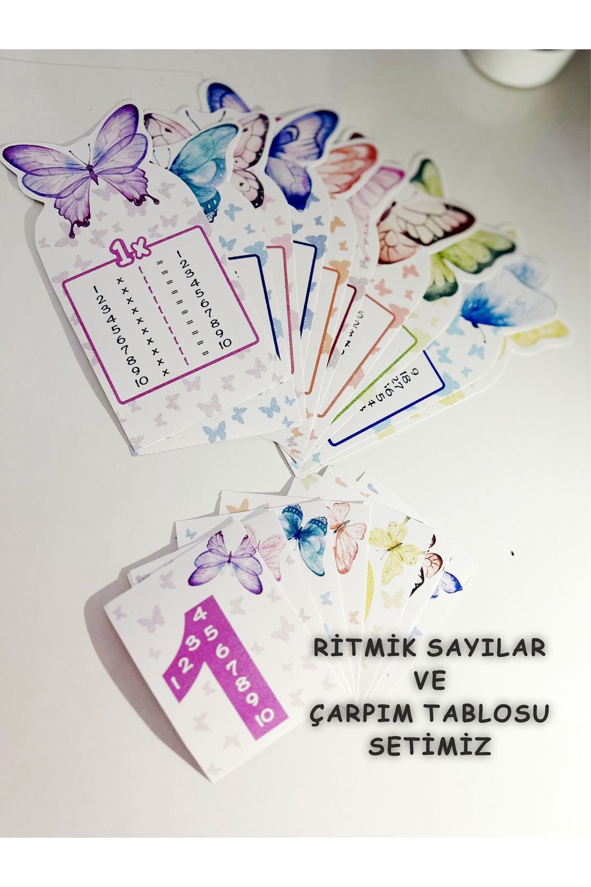 Think And Print-Butterfly Patterned Rhythmic Numbers Training Card for Kids - Desktop Multiplication Table 6