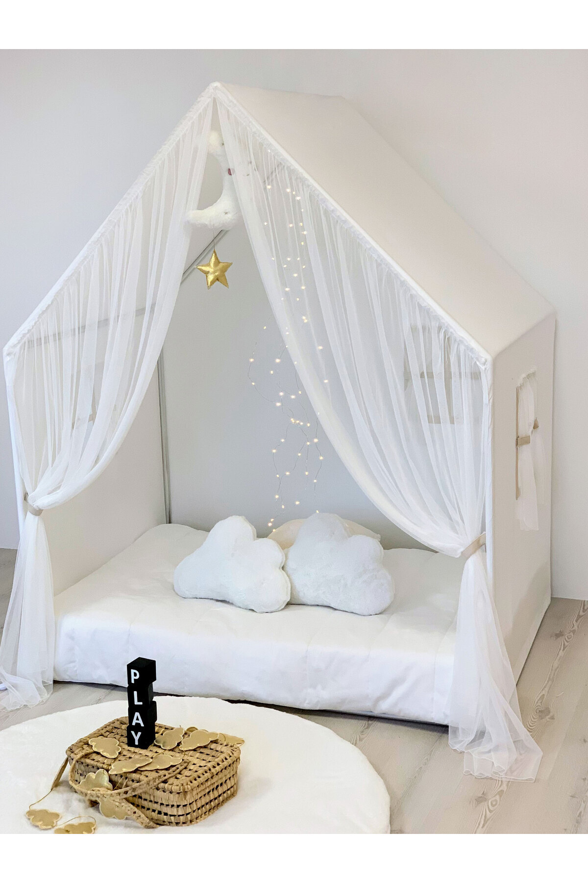 PAMUKA Beyaz Perdeli Montessori Oyun Evi+Oyun Halısı fotoğrafı 2 (önizleme)