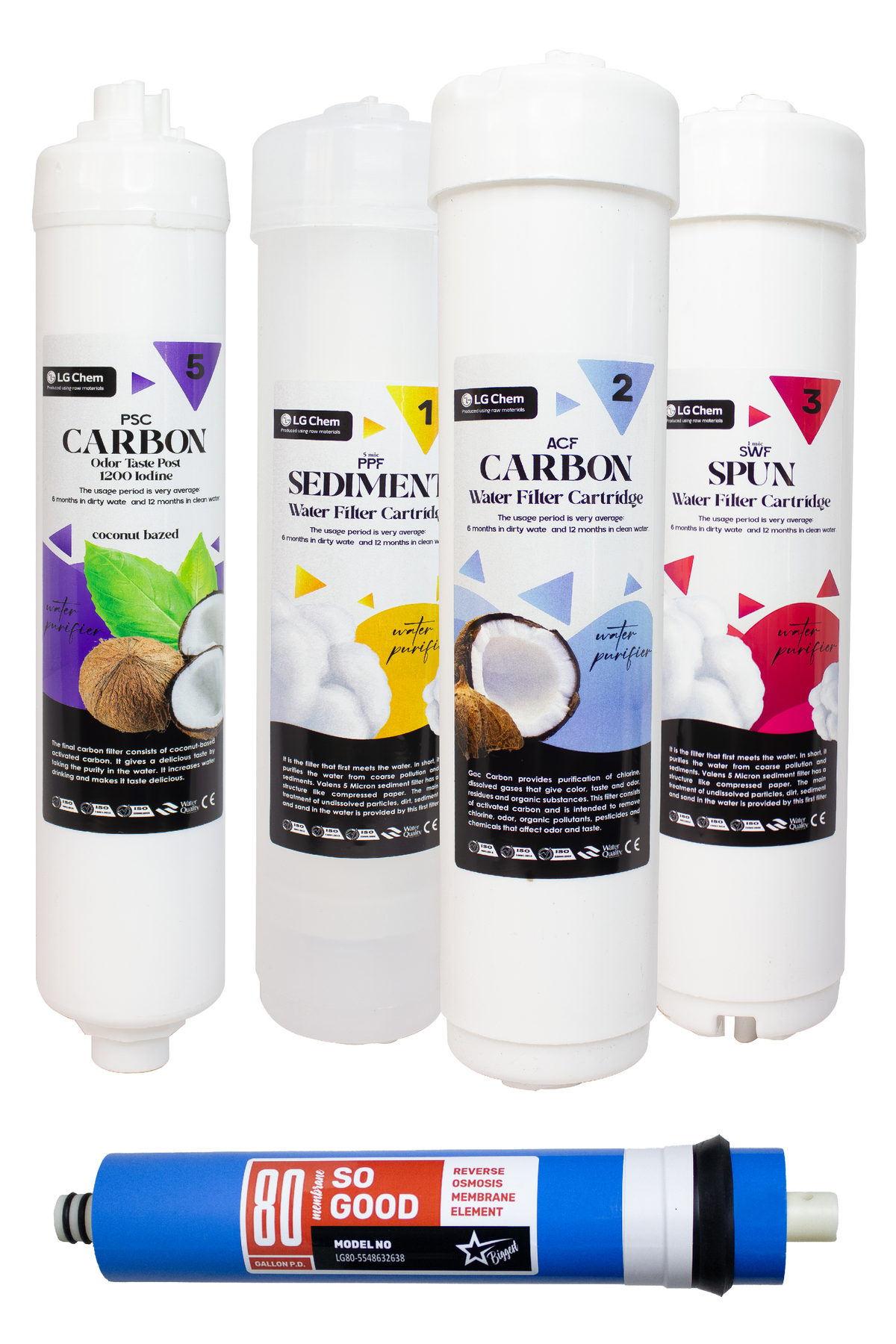 12"Water Purifier Filter Set of 5 Compatible with All Enclosed Case Water Purifiers
