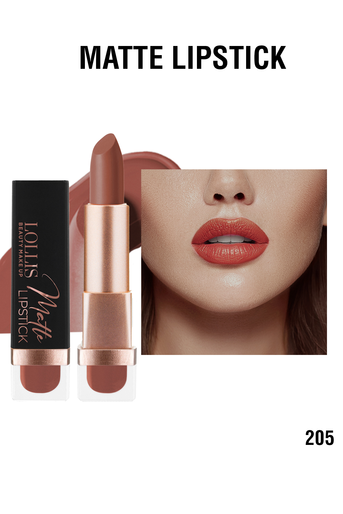 Lollis Matte Lipstick Yoğun Pigmentli Mat Ruj Kalıcı 205 — قهوهای matte lipsticks