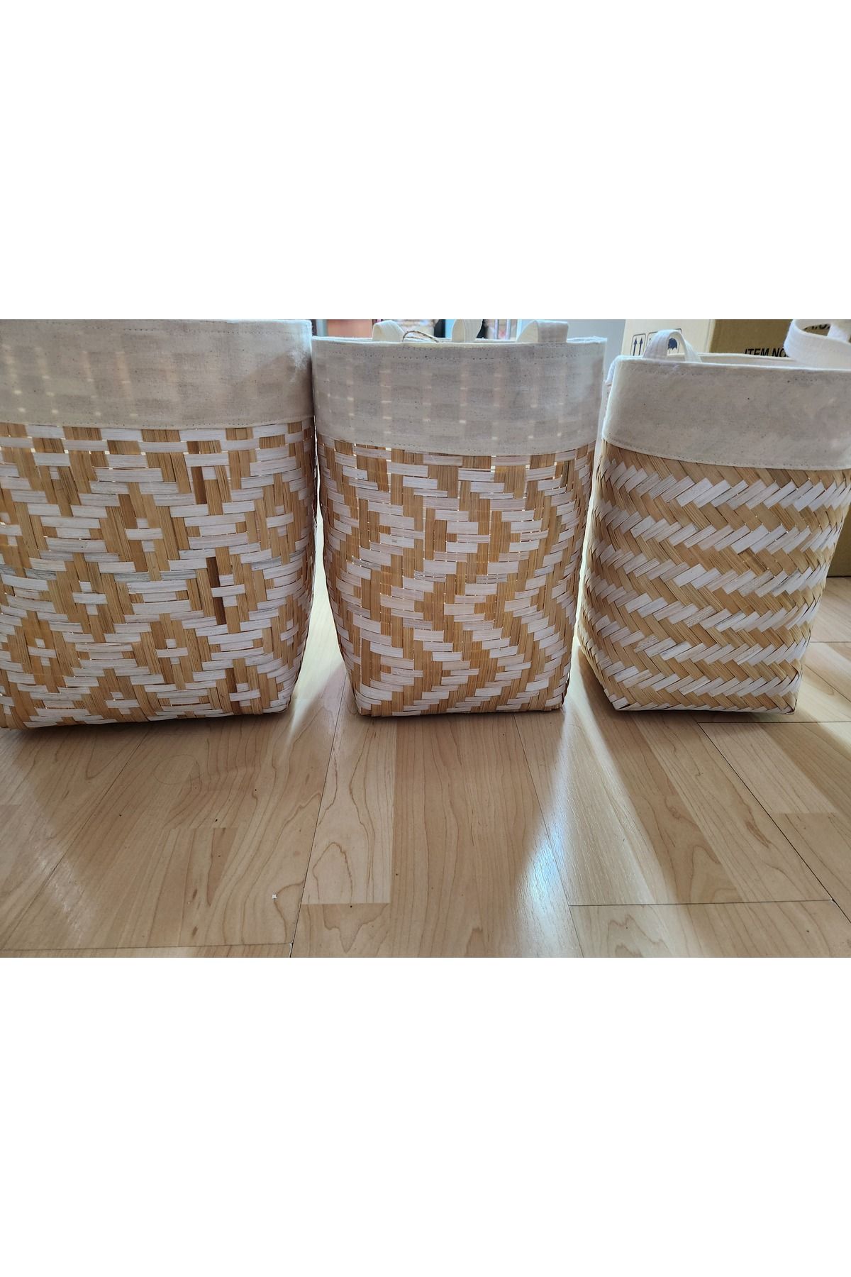 KANCAEV-White Medium - Deep Basket with Hard Wicker Handle and Fabric Around 2
