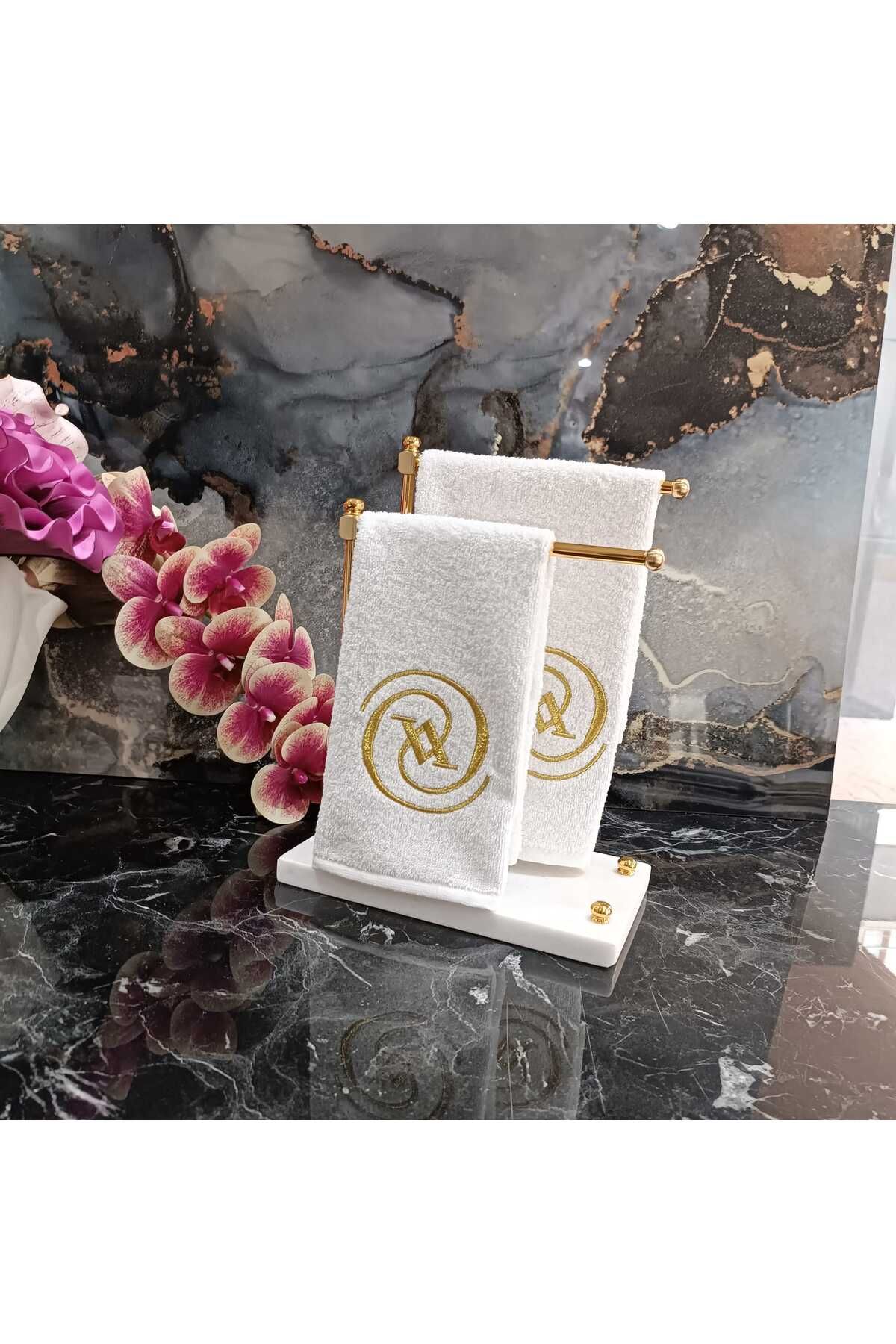 Gold Nakış işlemeli desenli mutfak havlusu 2'li