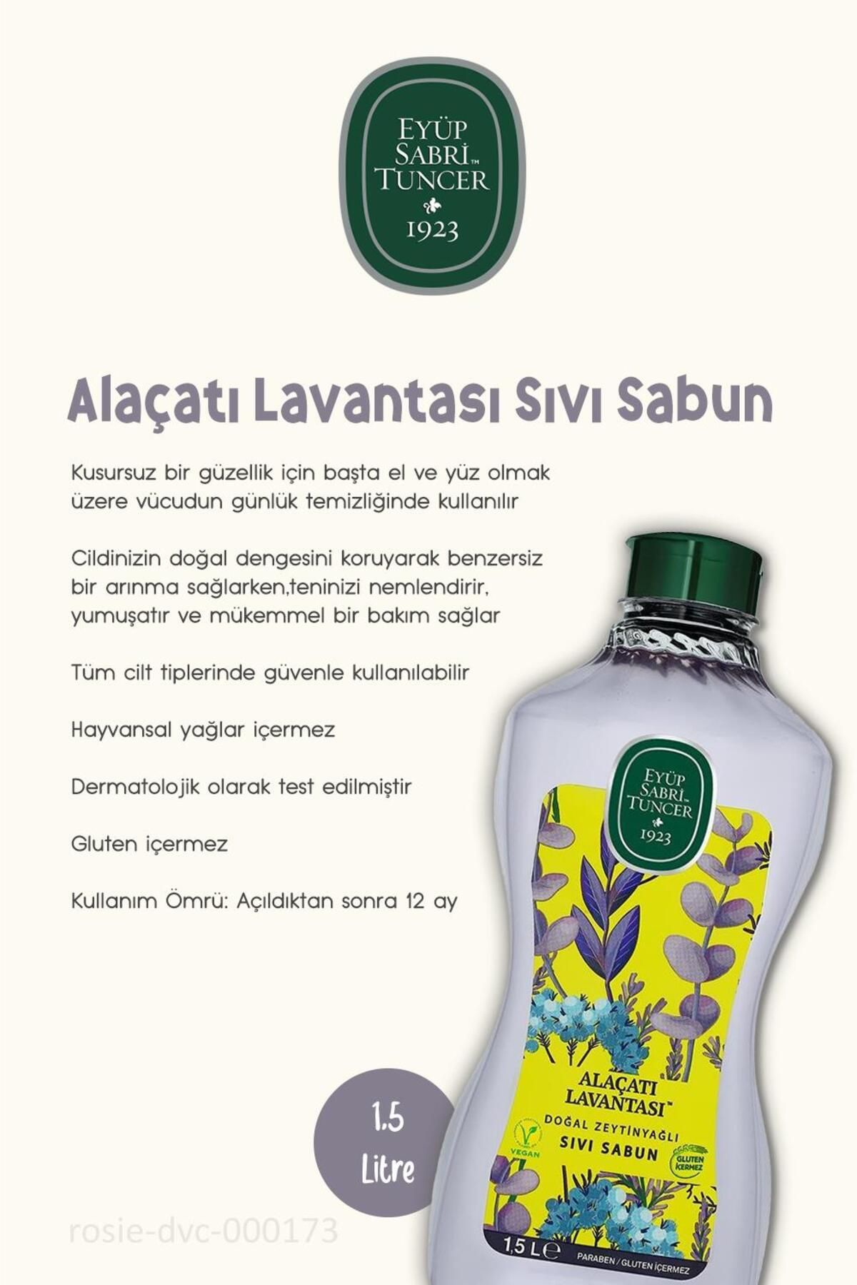 3 بسته صابون مایع Eyüp Sabri Tuncer Alaçatı Lavender 1.5 لیتری و 100% پنبه رزی Eyüp Sabri Tuncer