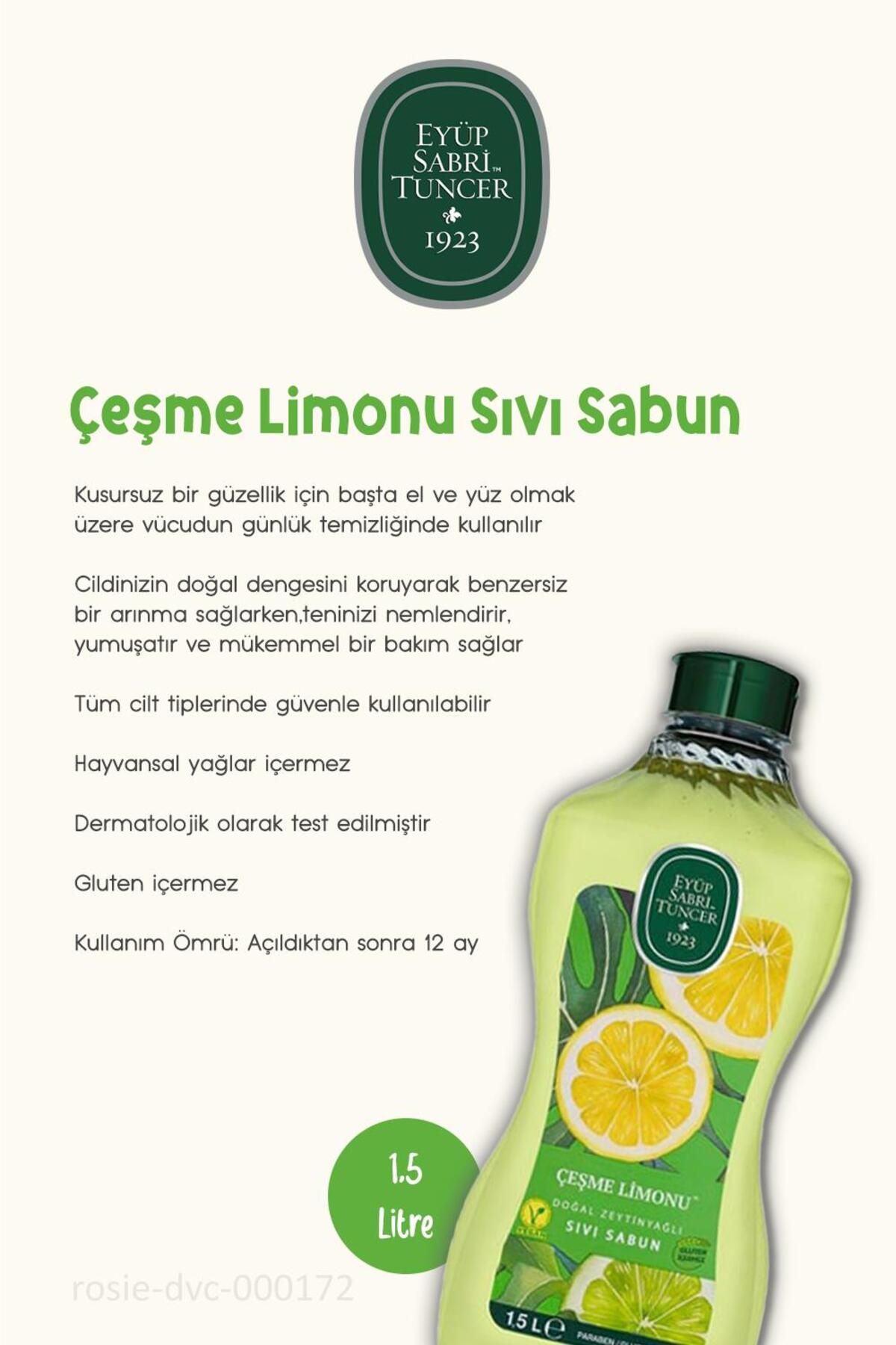 3 عدد صابون مایع Çeşme لیمو صابون مایع 1.5 لیتری و رزی Eyüp Sabri Tuncer