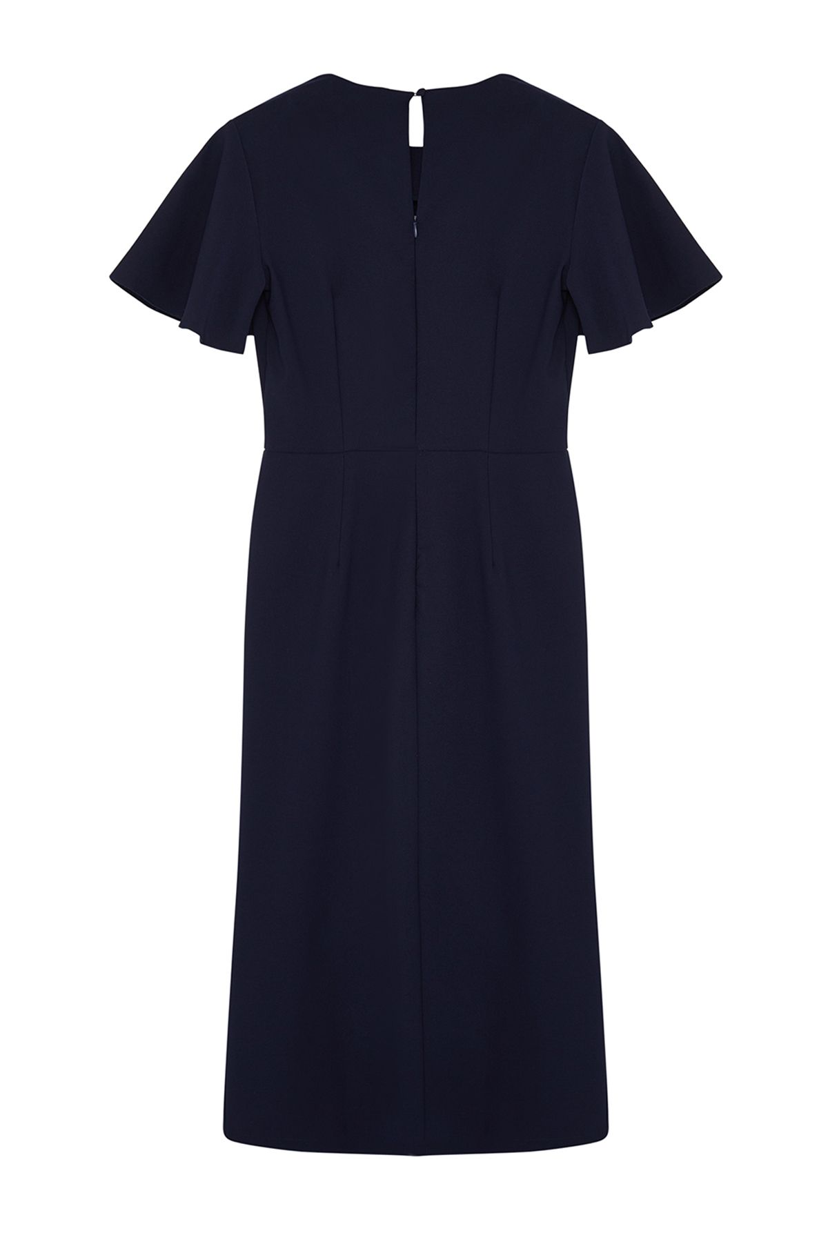 Trendyol Collection-Marineblaues, gerade geschnittenes, gerafftes Midikleid aus Webstoff TWOSS24EL00713 8