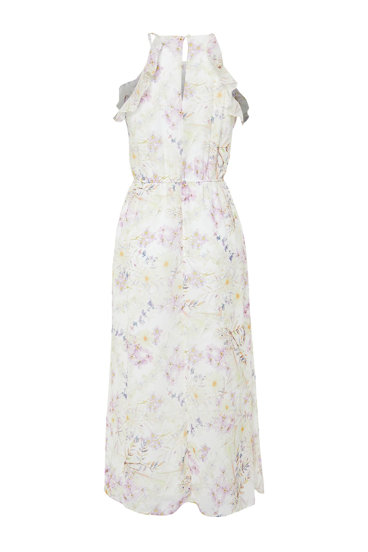 Trendyol Collection-Ecrufarbenes A-Linien-Maxikleid aus Webstoff mit Blumenmuster und Rüschendetail, Chiffonfutter TWOSS24EL00805 8