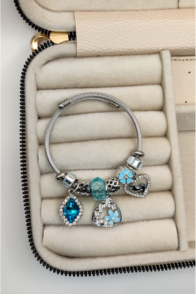 Silver Mavi Taşlı Charm &Ccedil;elik Bileklik - 2