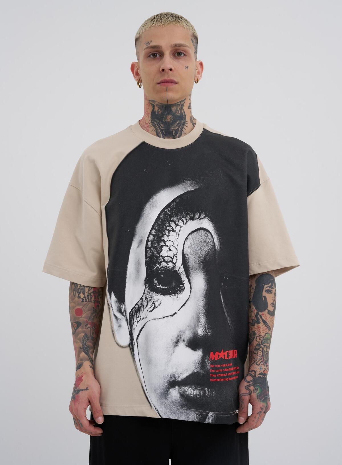 تیشرت مردانه Macstar Snake Face Oversize Ecru