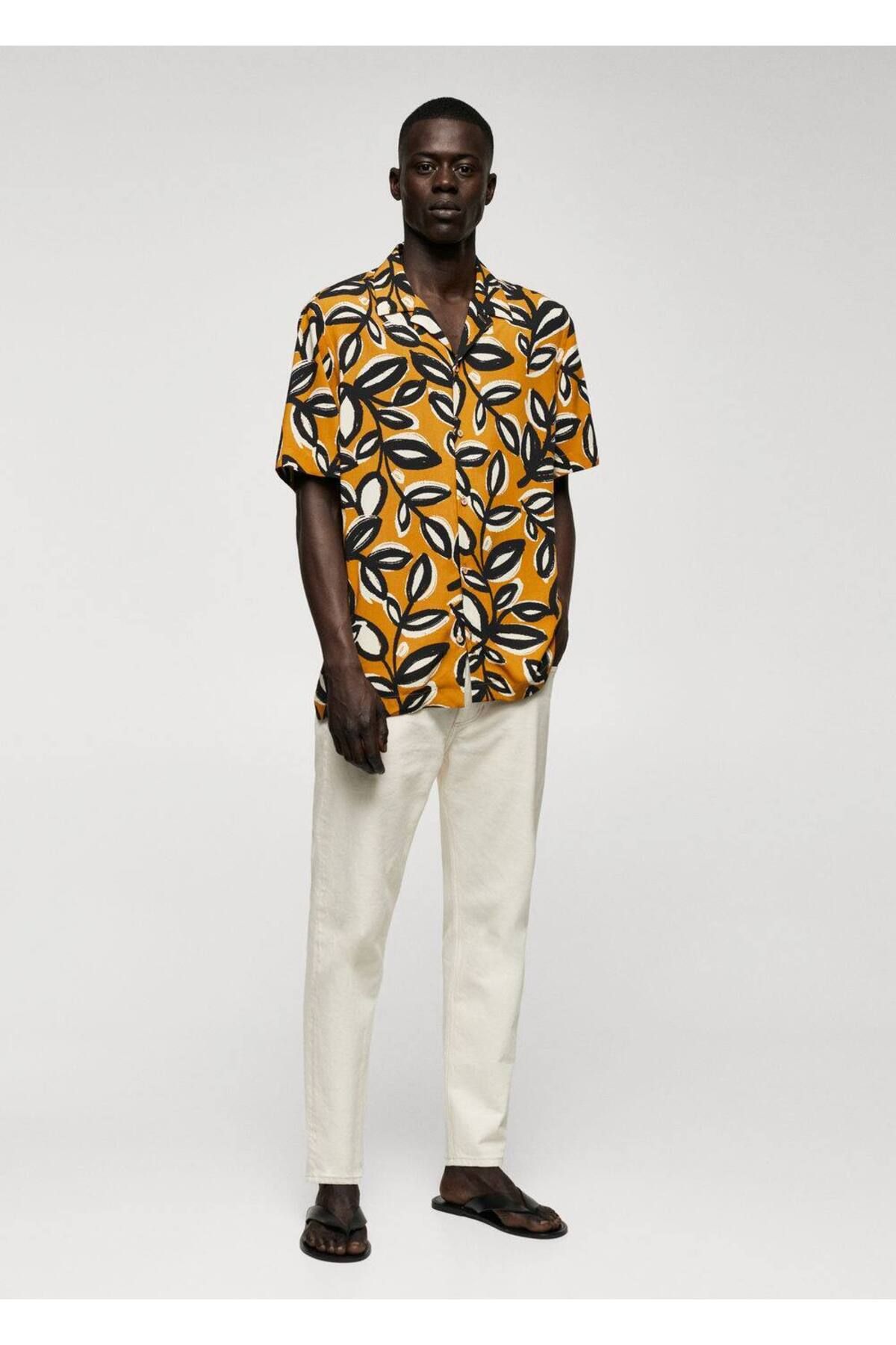 MANGO Man-Flowing shirt with leaf pattern 2