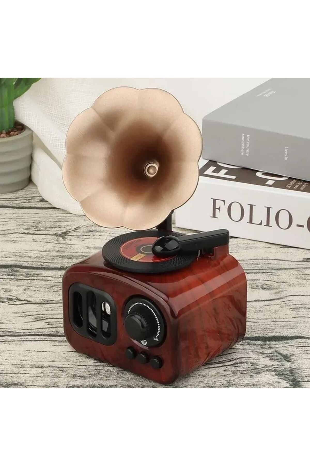 TAŞARAVM-Old Radio-Looking Gramophone Music Box - Wind-Up and Rotating Record Vip Decorative 6