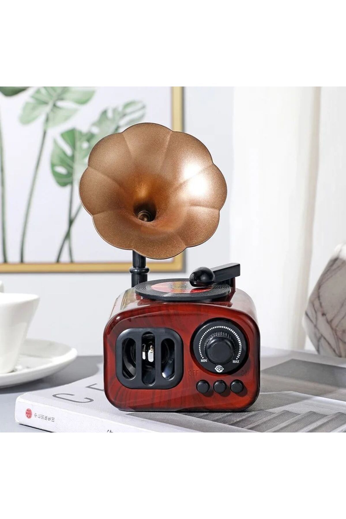 TAŞARAVM-Old Radio-Looking Gramophone Music Box - Wind-Up and Rotating Record Vip Decorative 5