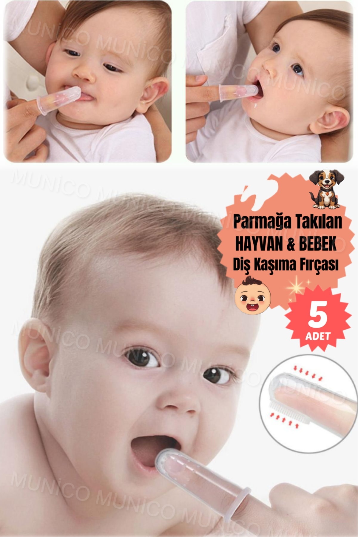Munico 5 Adet Silikon Bebek Parmak Fırçası Bebek ve Bebekler İçin Hijyenik Diş Temizleyici Evcil Hayvanlara fotoğrafı 3 (önizleme)