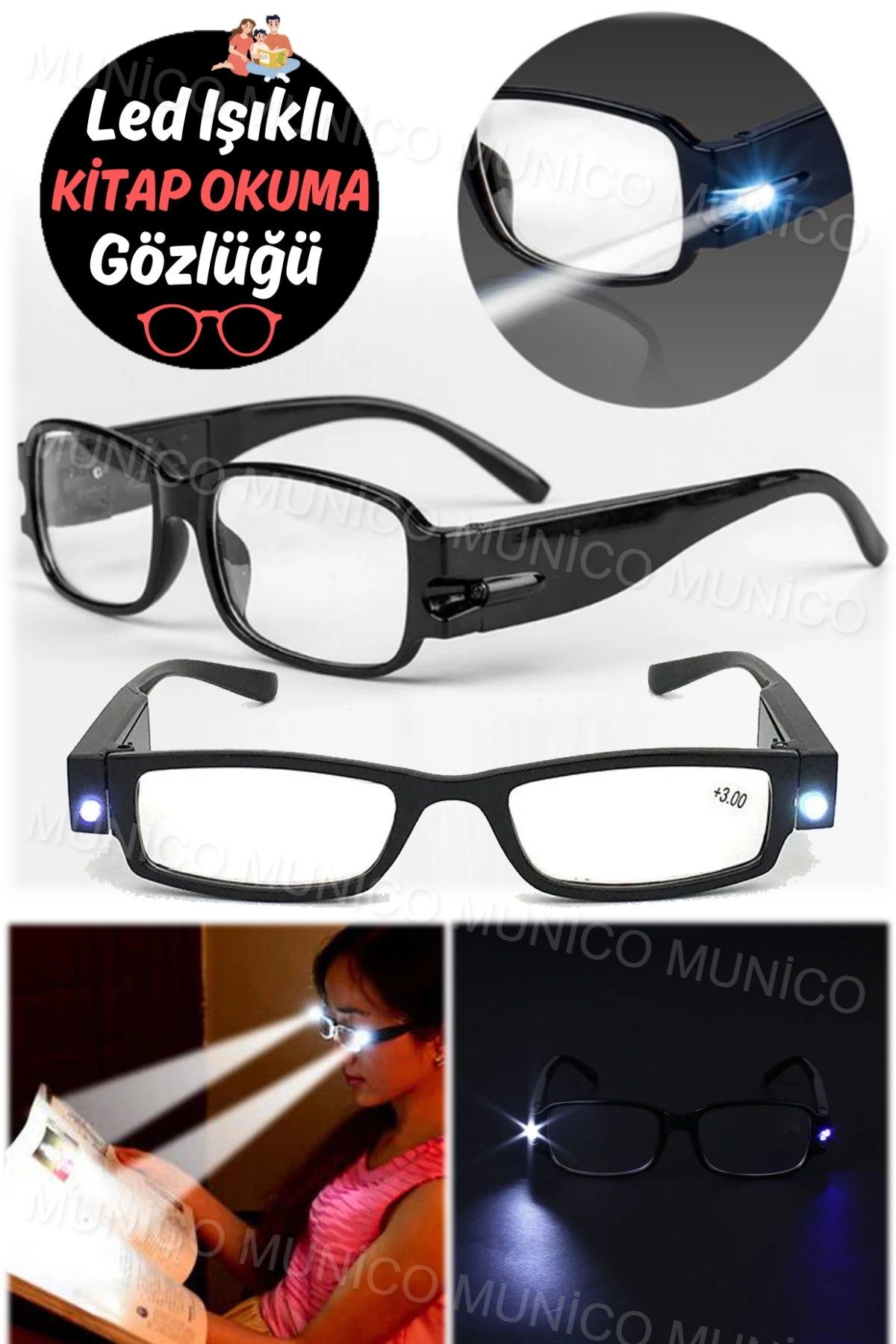 Munico Bisikletçiler İçin Akıllı Işıklı Gözlük Yolu Gösteren Işıklı Gözlük Universal Unisex Siyah Gözlük