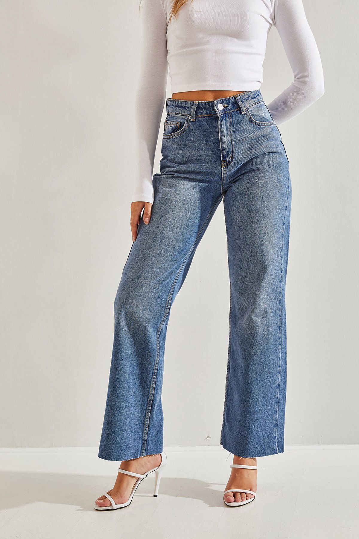Bianco Lucci-Pantaloni Palazzo de damă cu talie înaltă tăiați cu laser -40971035 3