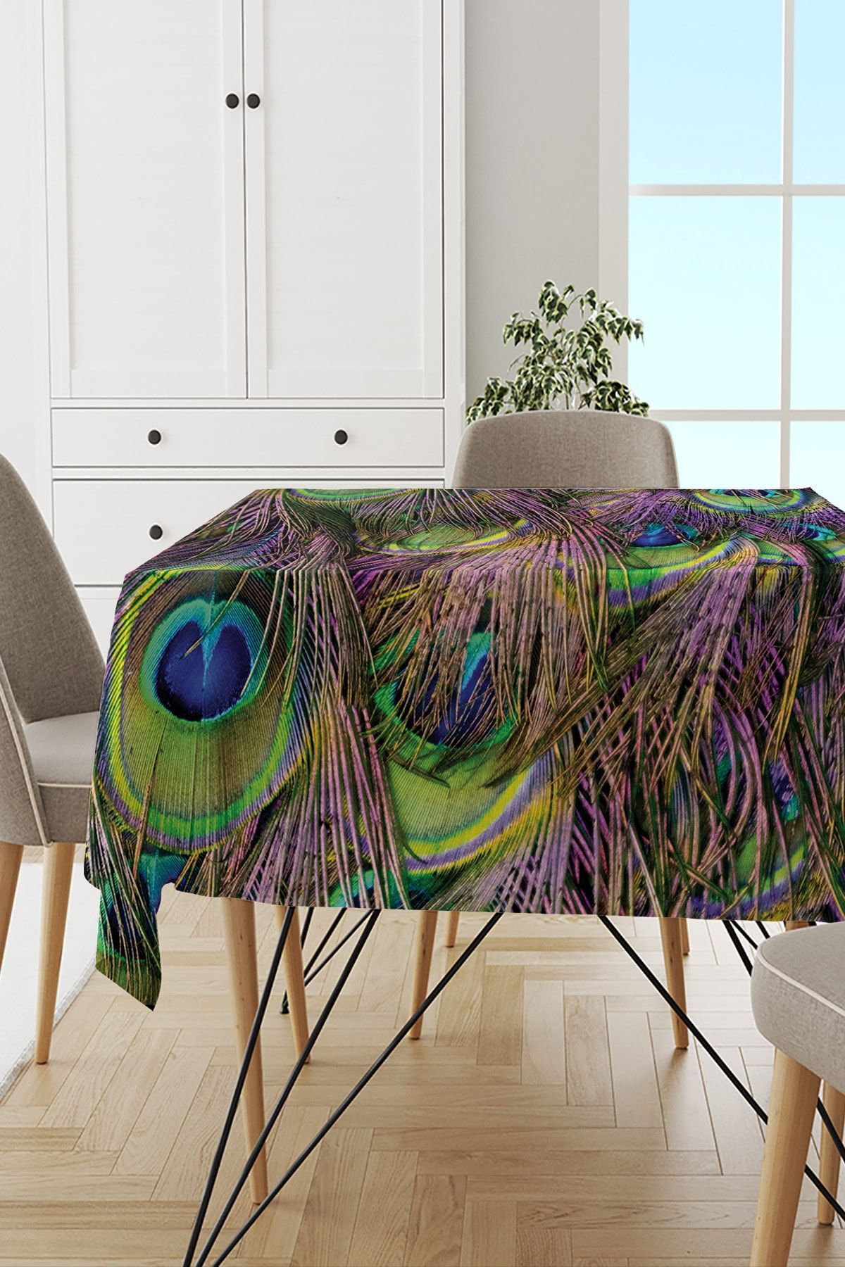 Viva Home Stain Resistant Premium Thai Feather Velvet Washable Fabric Peacock Feather Tablecloth Mso449 Trendyol