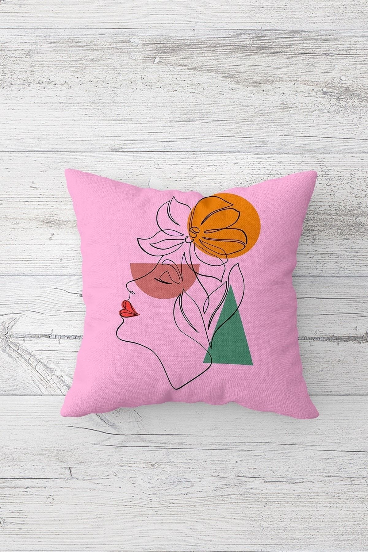 on the clouds-4 Pieces Line Art Face and Floral Patterned Hidden Zippered Throw Pillow Cover Set - Sofa and Pillow Set 4