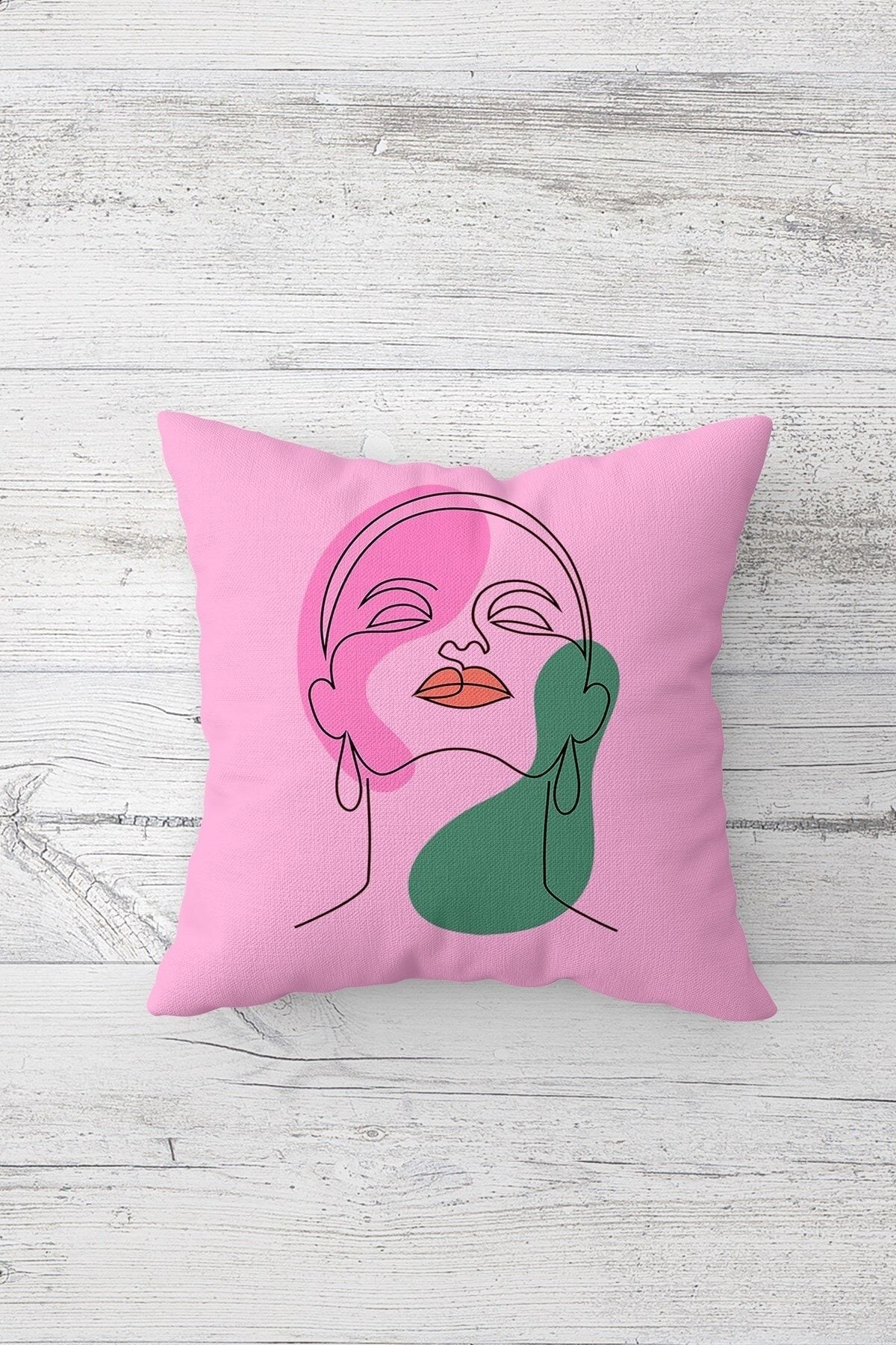on the clouds-4 Pieces Line Art Face and Floral Patterned Hidden Zippered Throw Pillow Cover Set - Sofa and Pillow Set 2