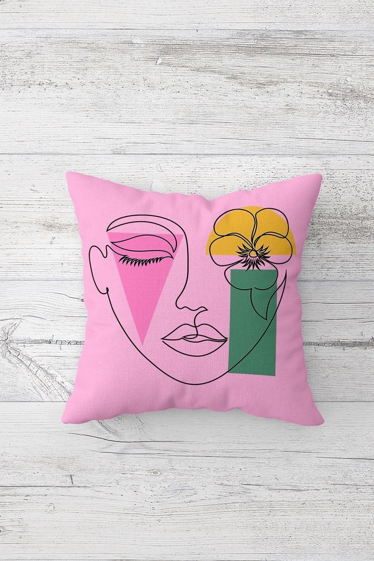 on the clouds-4 Pieces Line Art Face and Floral Patterned Hidden Zippered Throw Pillow Cover Set - Sofa and Pillow Set 5