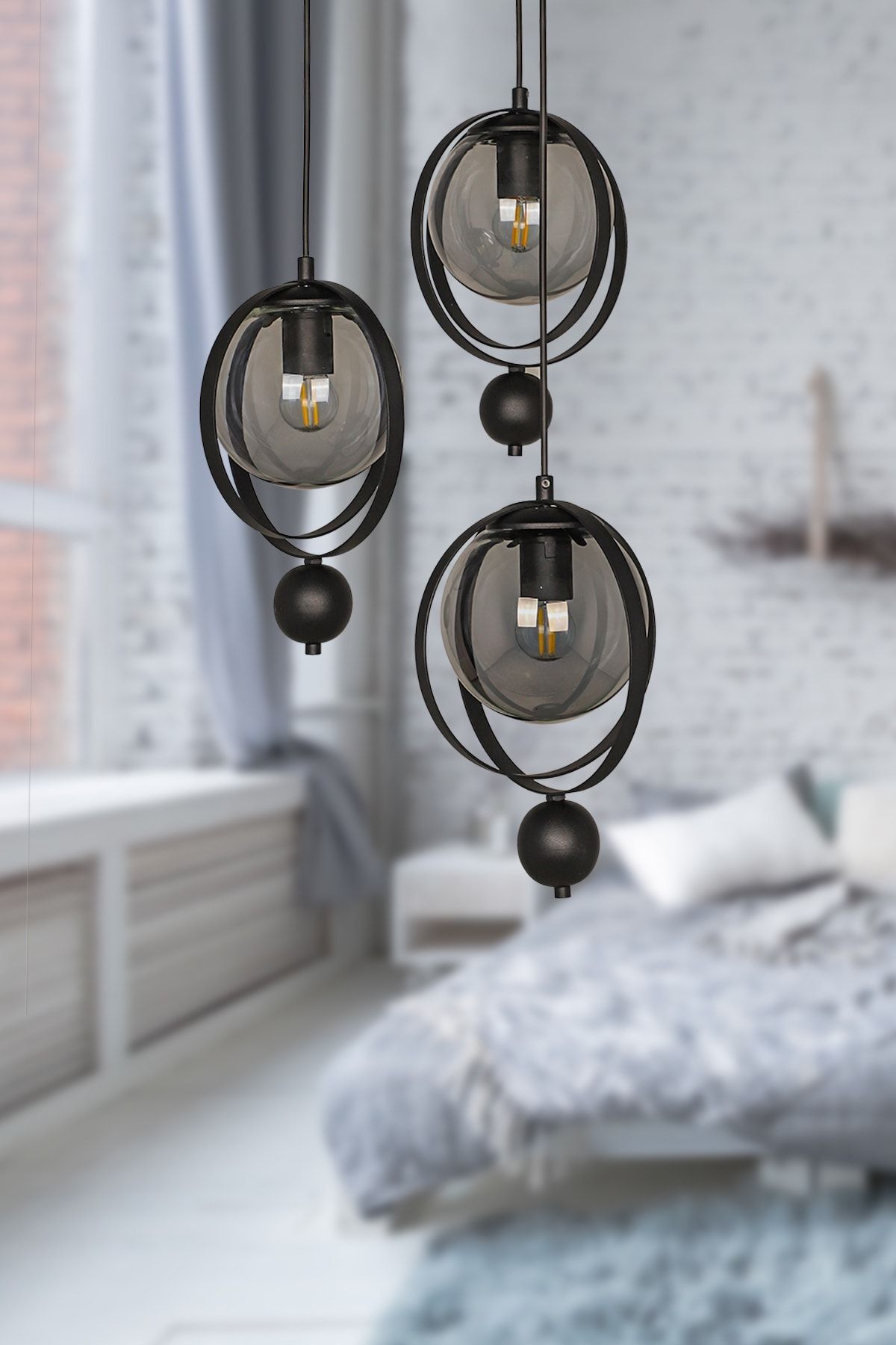 Jupiter 3-Piece Chandelier Black Smoked Glass