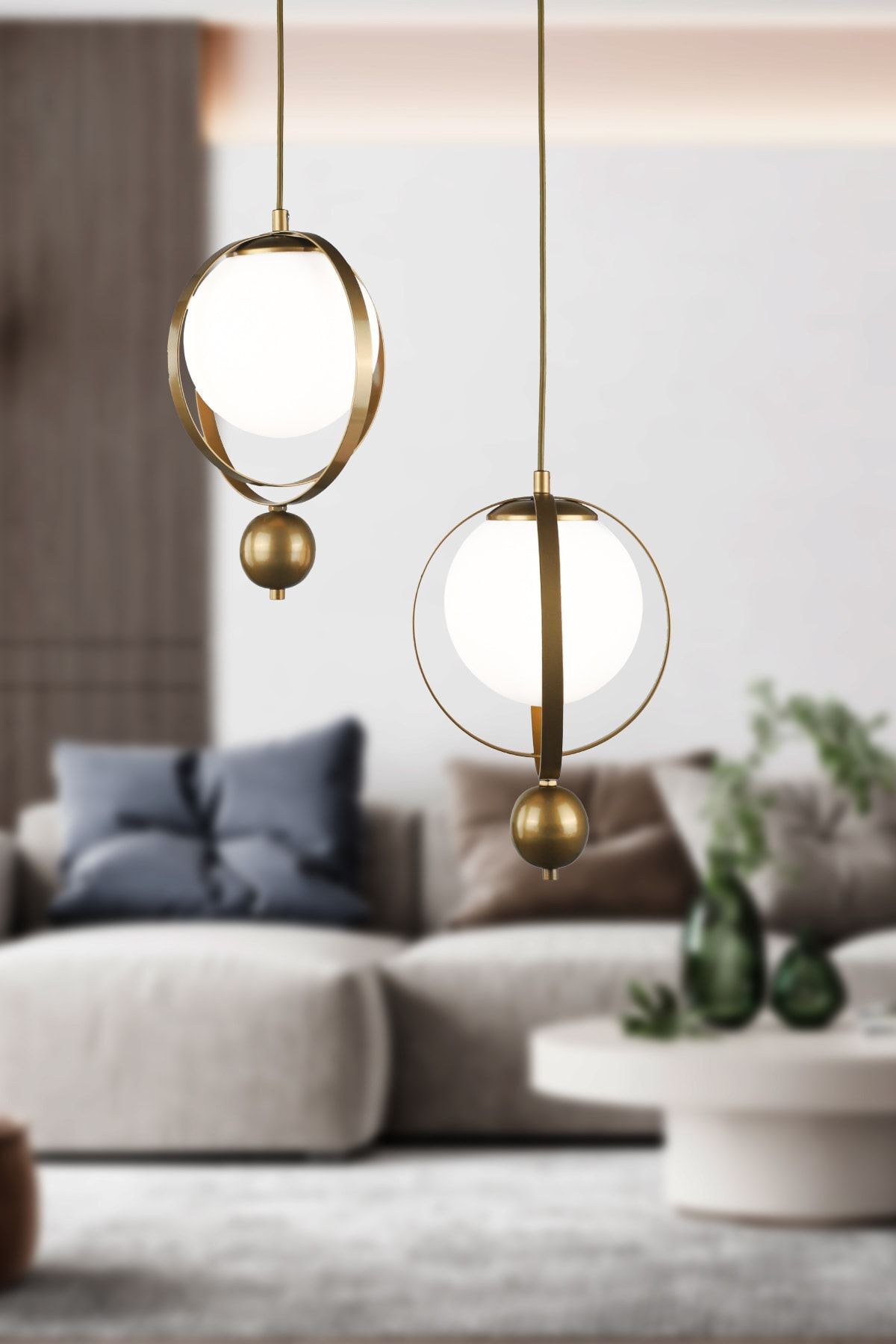 Jupiter 2-Piece Chandelier Aged White Glass