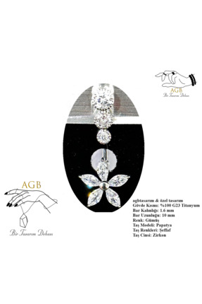 agbtasarım ZİRKON TAŞLI "SINGLE", "LOWER," PAPATYA FİGÜRLÜ GÖBEK PİERCİNG (%1...