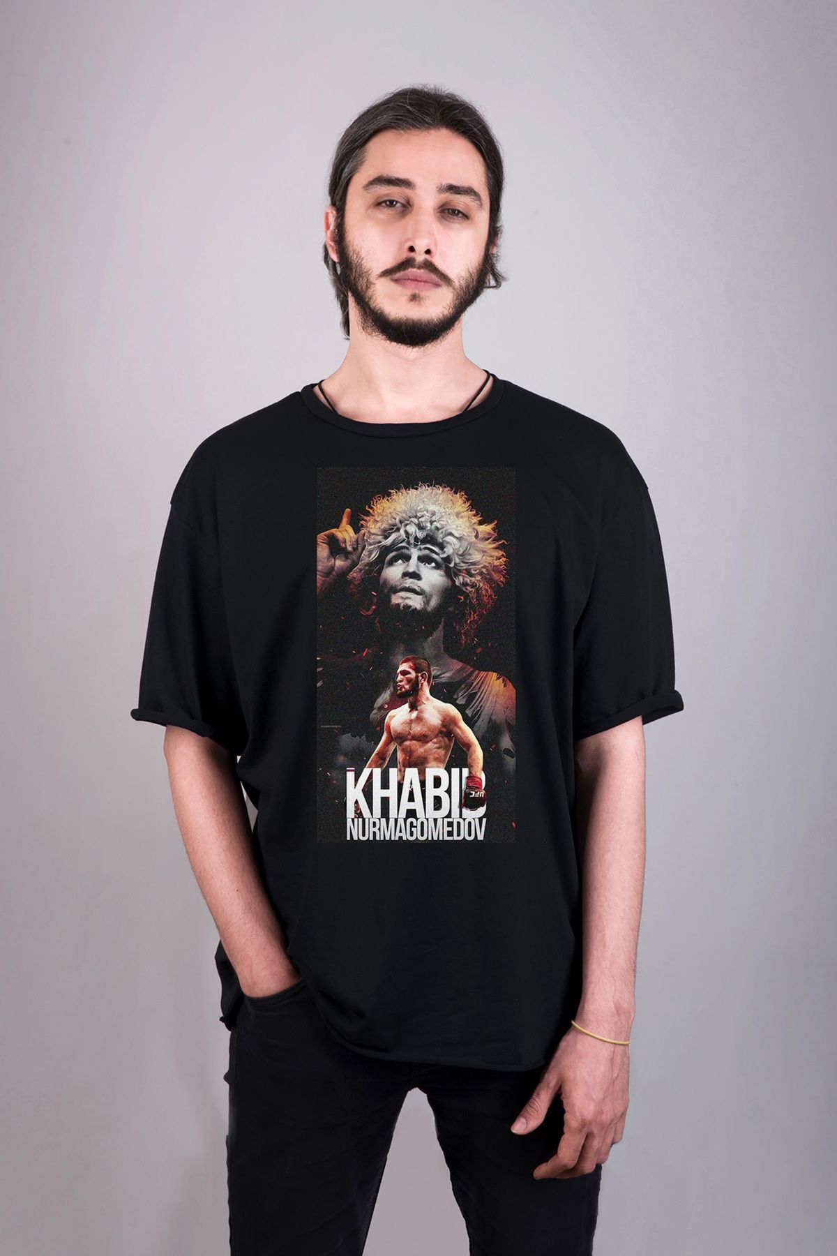 FREEDA WORKSHOP Khabib Kabib Nurmagomedov Ufc Tasar m Cift Taraf Bask l Oversize Unisex Ti ort