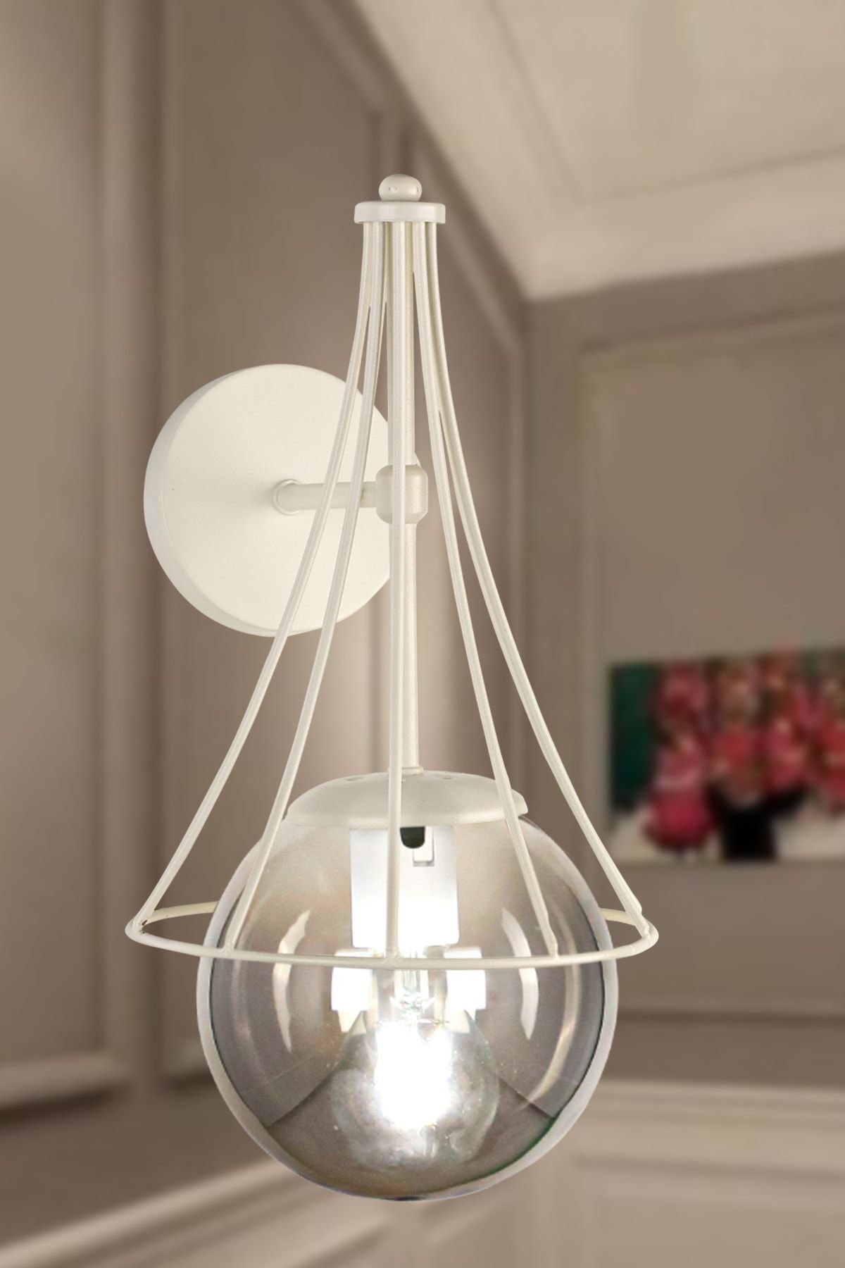 Lapis Applique White Smoked Globe Glass