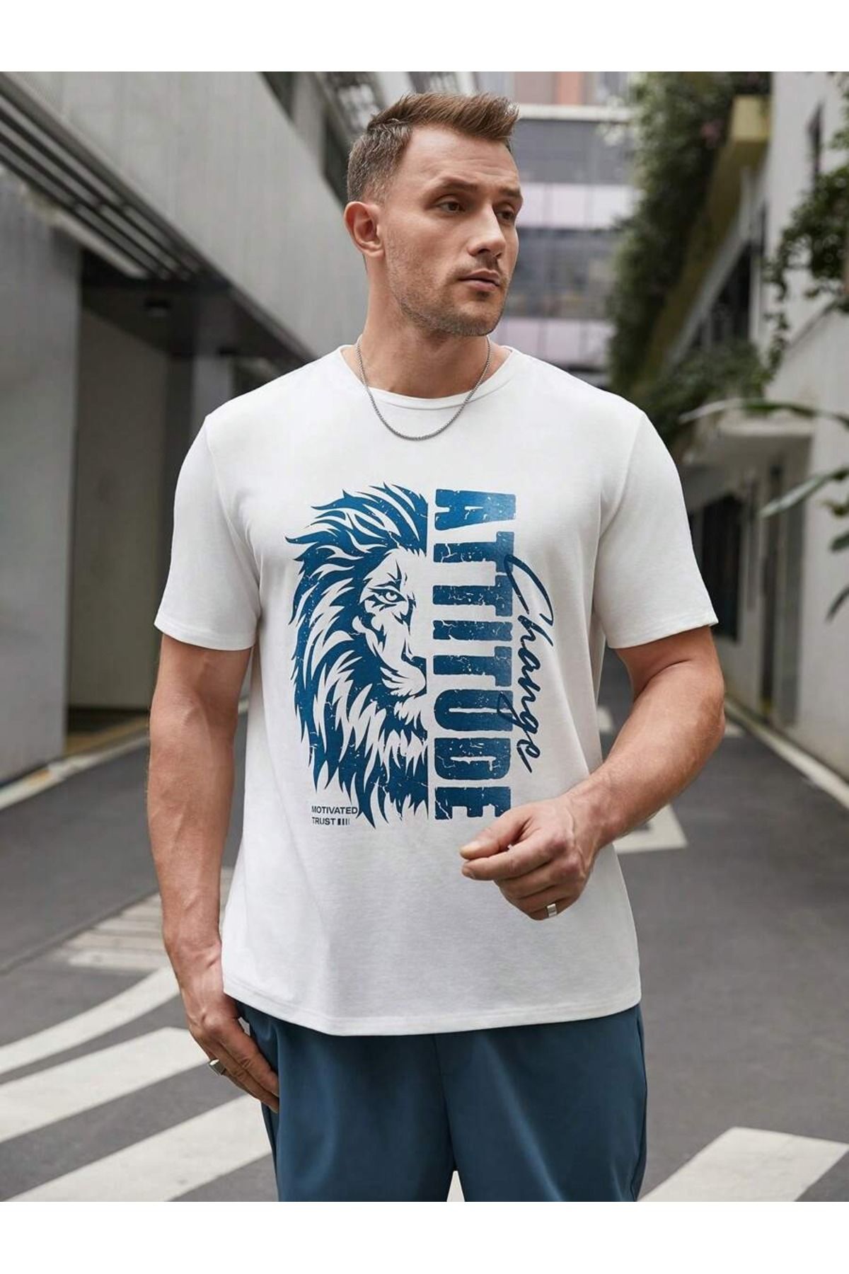Hunors Sportswear & Company Erkek Beyaz  Oversize Aslan Baskılı Kısa Kollu Tişört