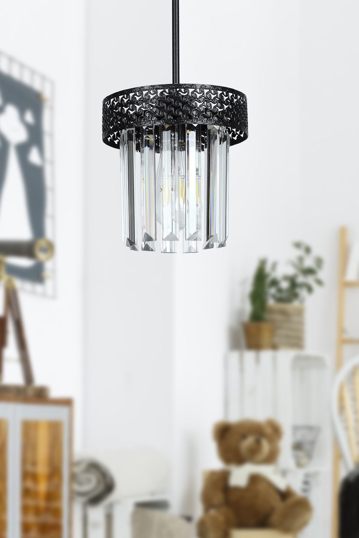 Citrus Single Black Lux Chandelier with Crystal Gemstone