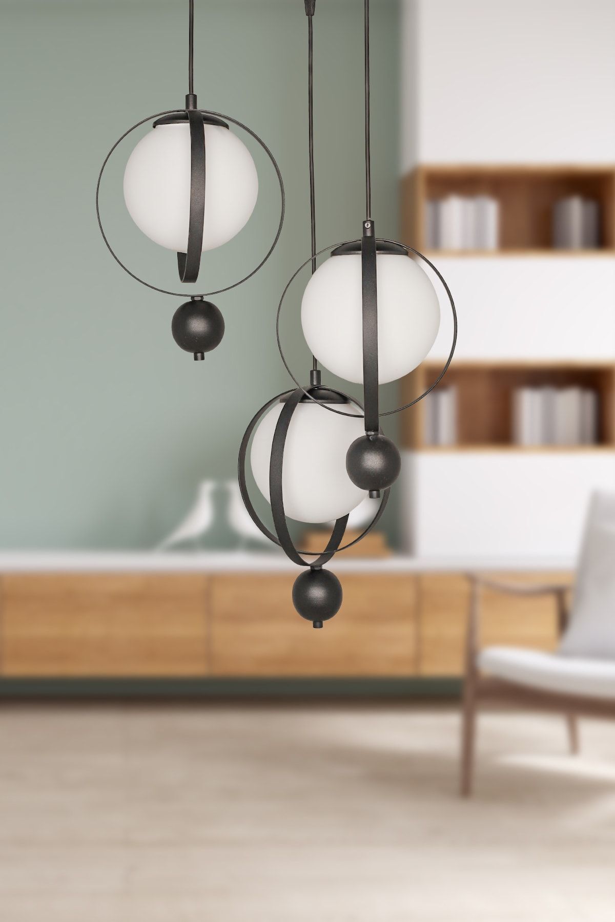 Jupiter 3-Piece Chandelier Black White Glass