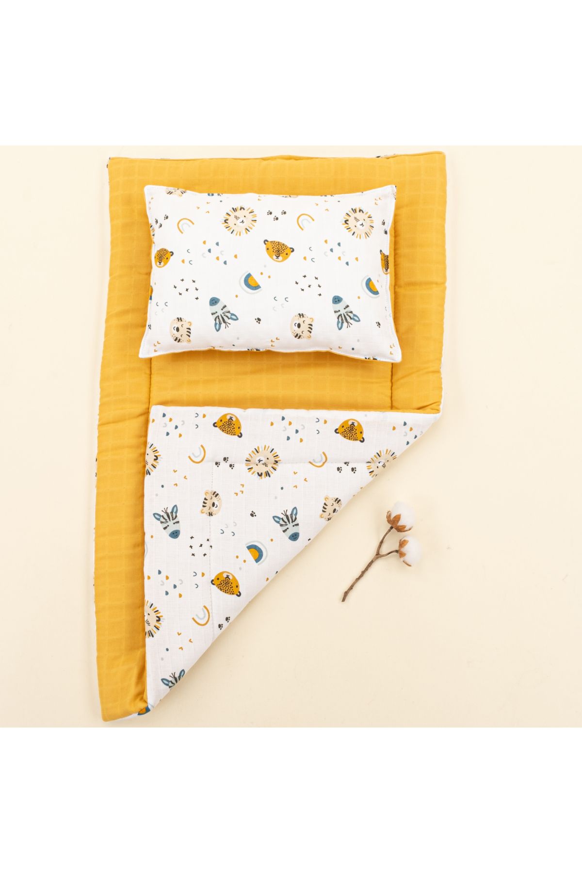 Yunikobaby Müslin Çift Taraflı Alt Değiştirme veya Açma Matı ve Yastık - Hardal Muslin - Zoo fotoğrafı 2 (önizleme)